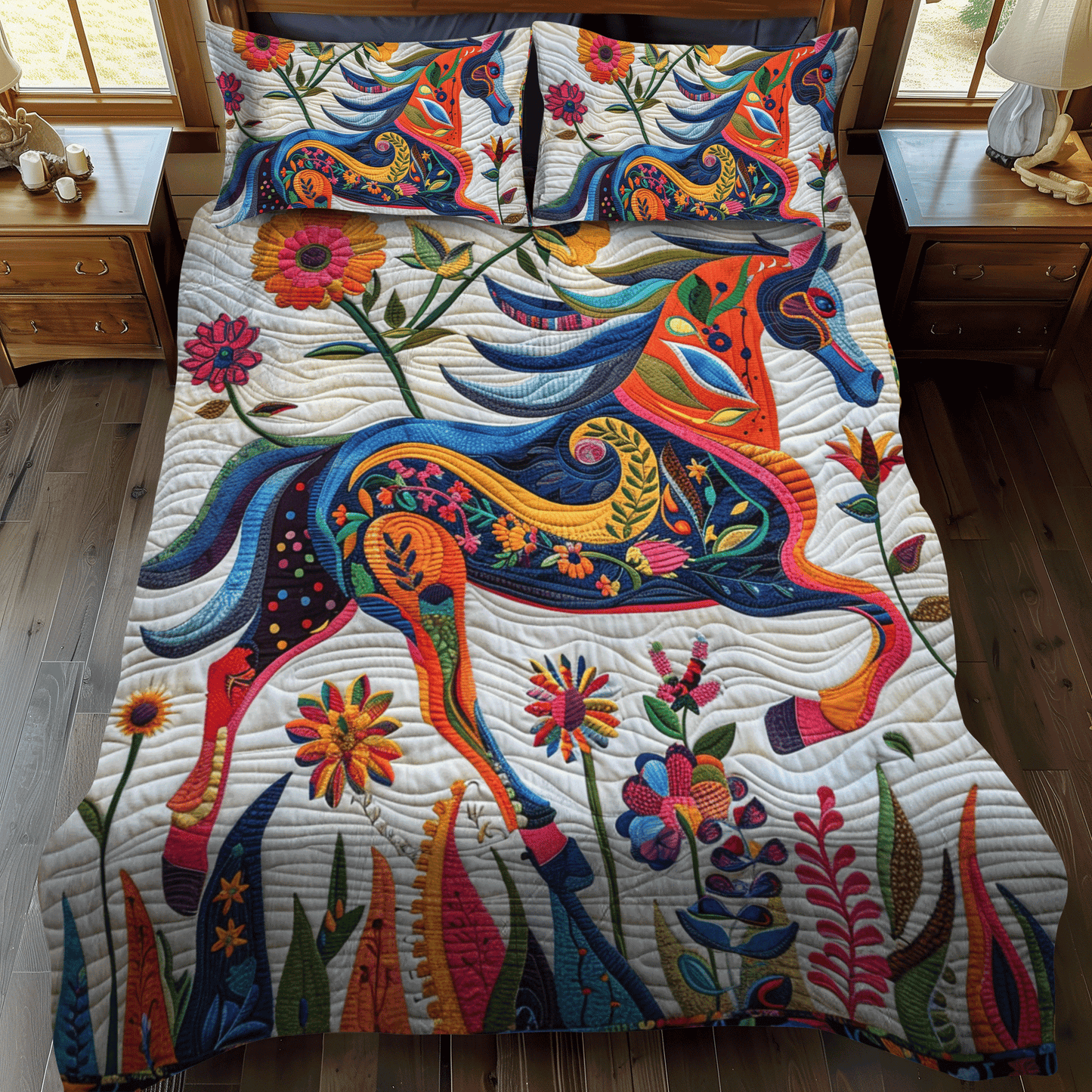 Dynamic Horse Design 3-Piece Quilted Bedding Set - Single (59" x 70")