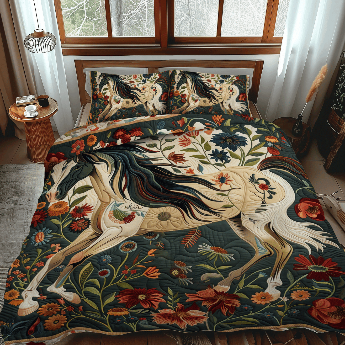 Colorful Galloping Horse 3-Piece Quilted Bedding Set - Single (59" x 70")