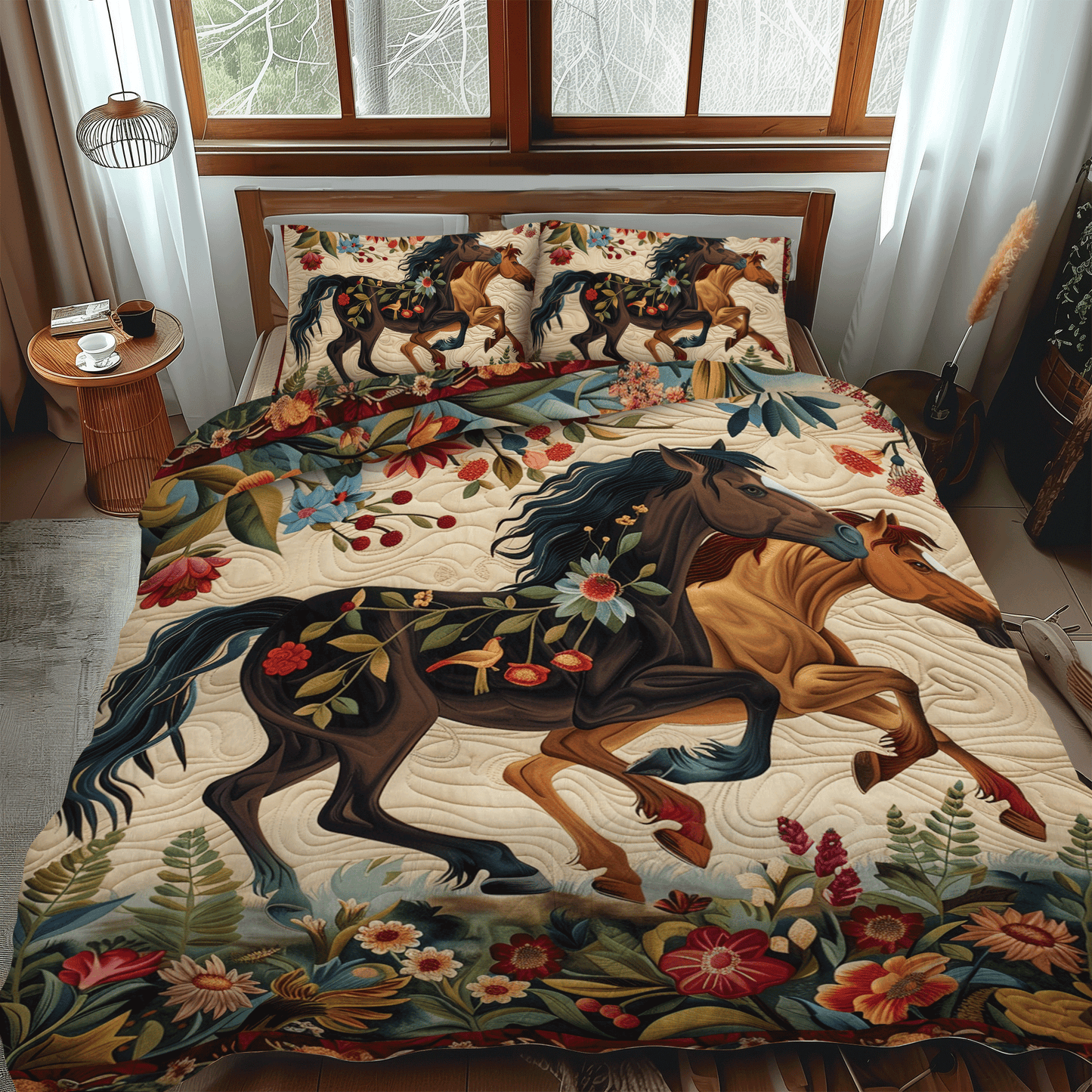 Artistic Mystical Steeds 3-Piece Quilted Bedding Set - Single (59" x 70")