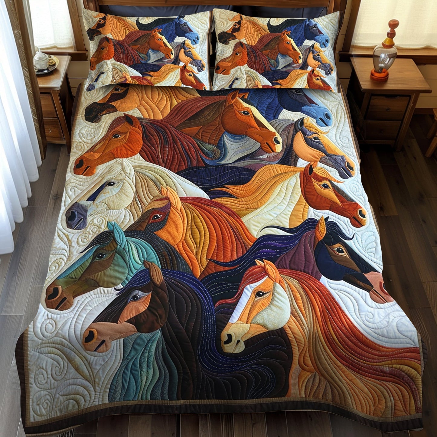 Colorful Horse 3-Piece Quilted Bedding Set - Single (59" x 70")