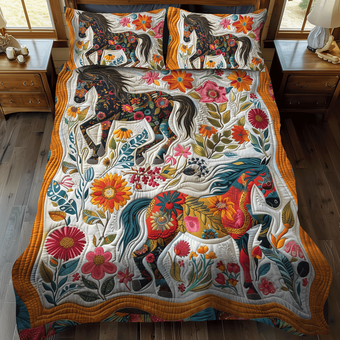 Elegant Horse Running 3-Piece Quilted Bedding Set - Single (59" x 70")