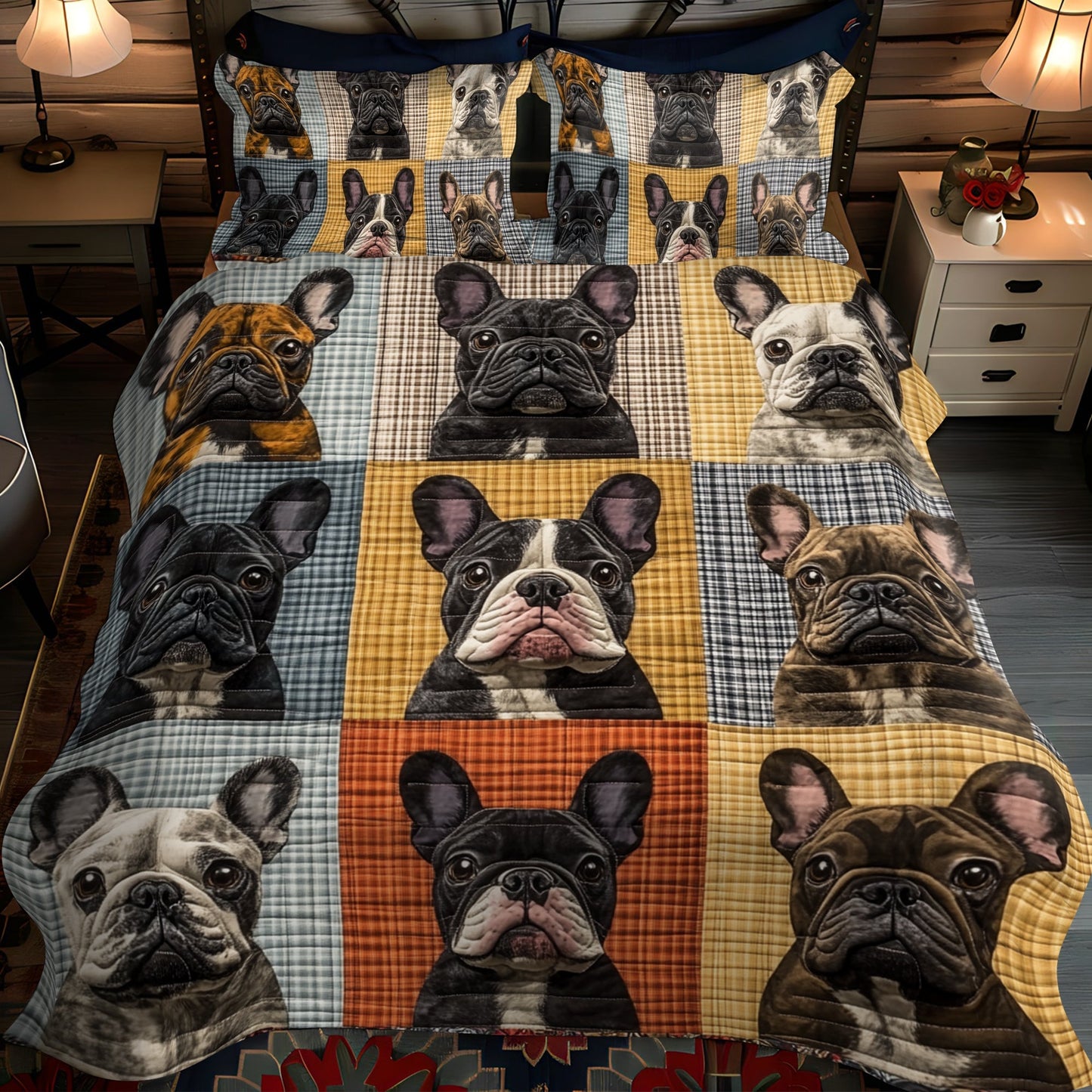 French Bulldog Joy 3-Piece Quilted Bedding Set - Single (59" x 70")