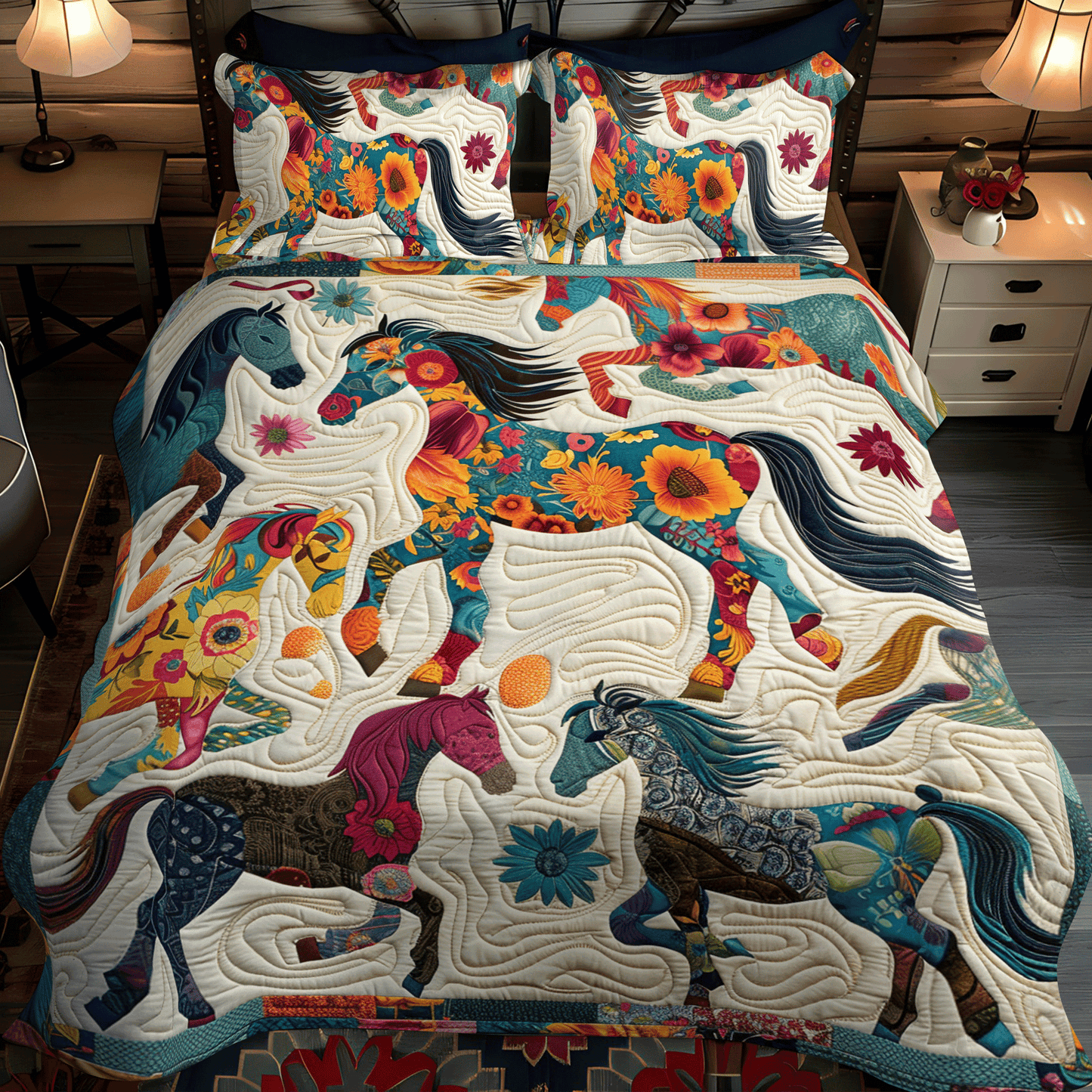 Whimsical Running Horse 3-Piece Quilted Bedding Set - Single (59" x 70")