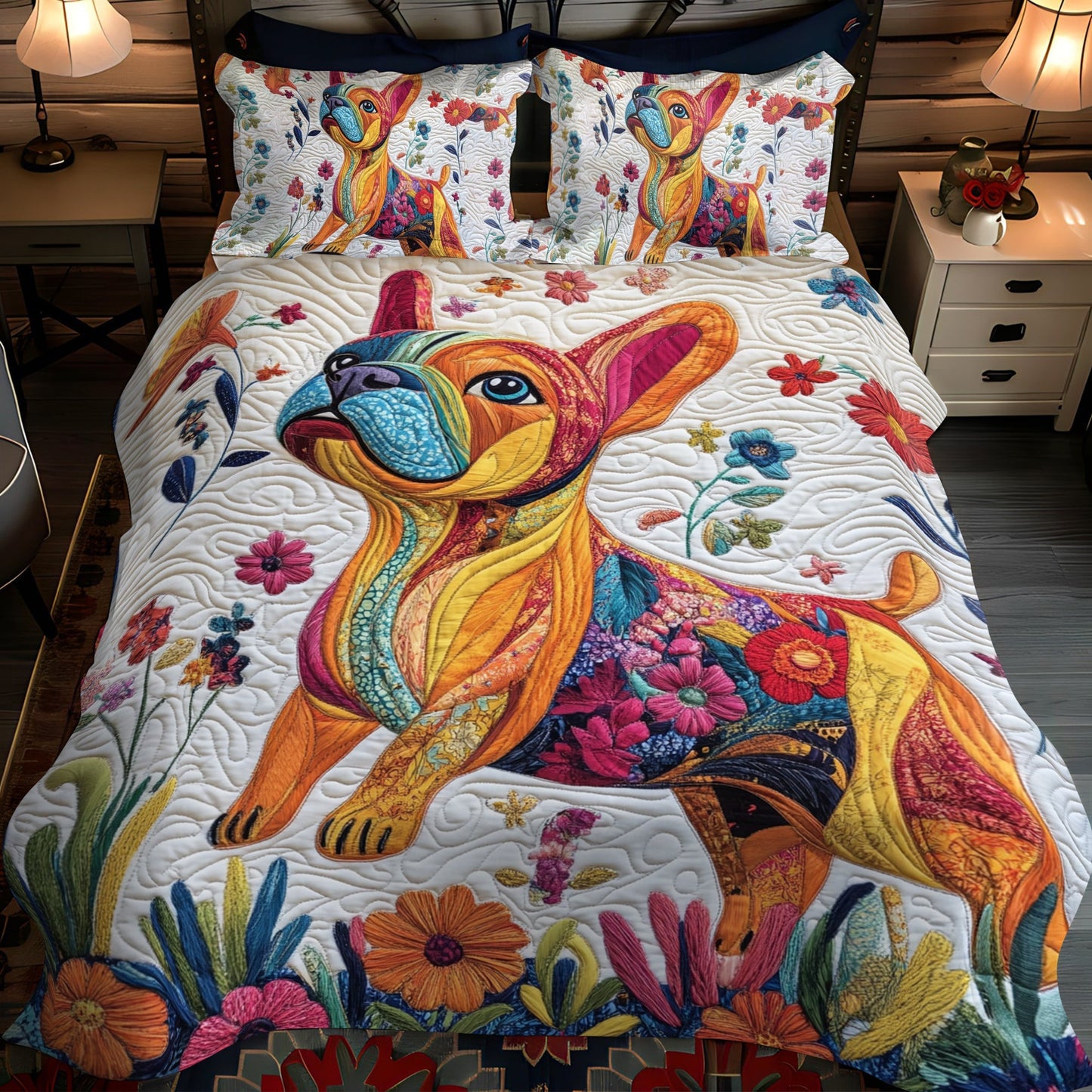 Cute French Bulldog 3-Piece Quilted Bedding Set - Single (59" x 70")