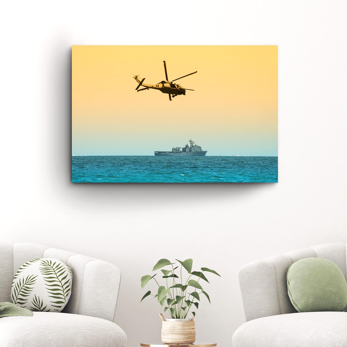 Helicopter Sailboat Canvas Wall Art