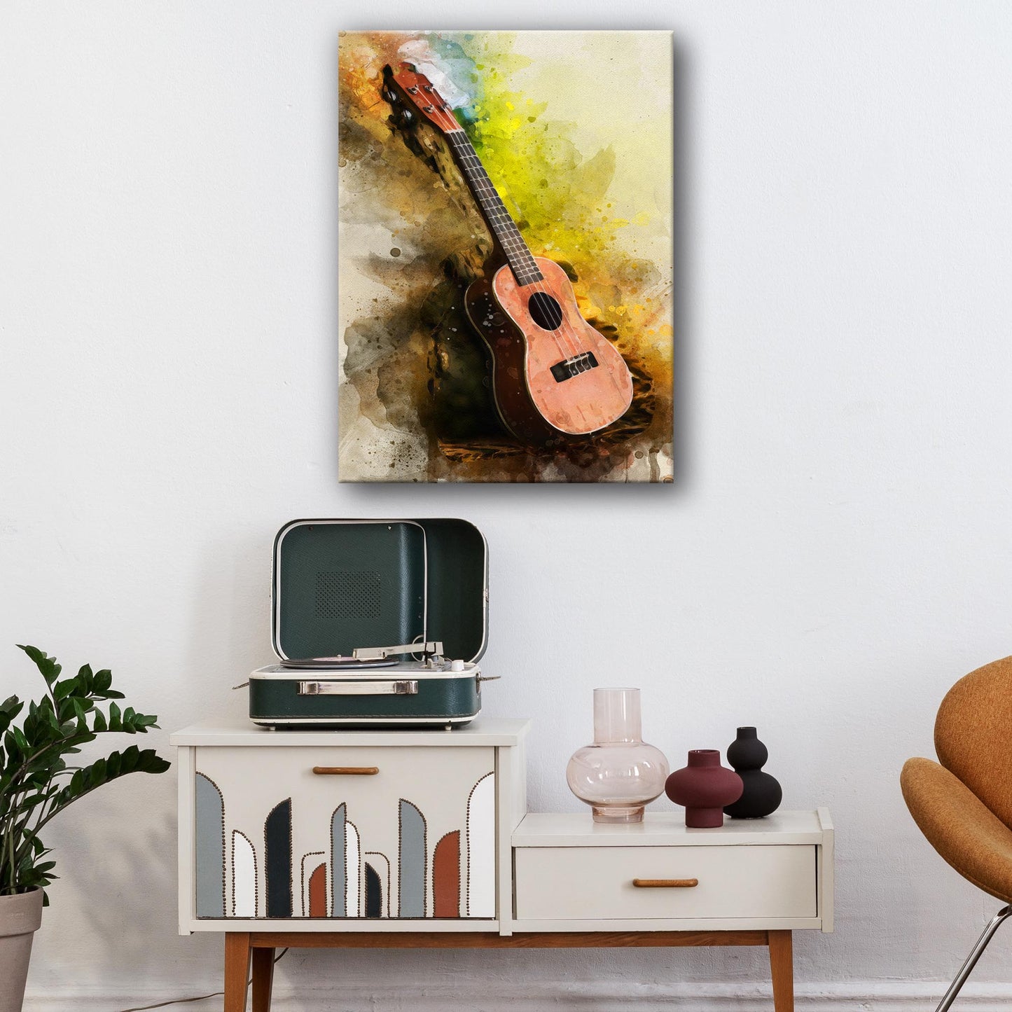 Ukulele Watercolor Canvas Wall Art