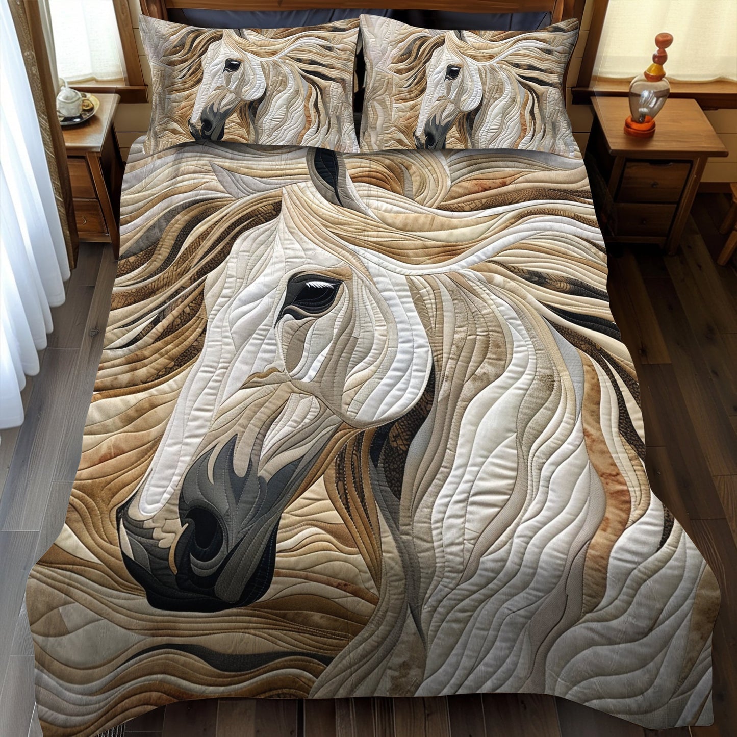 Majestic White Horse 3-Piece Quilted Bedding Set - Single (59" x 70")