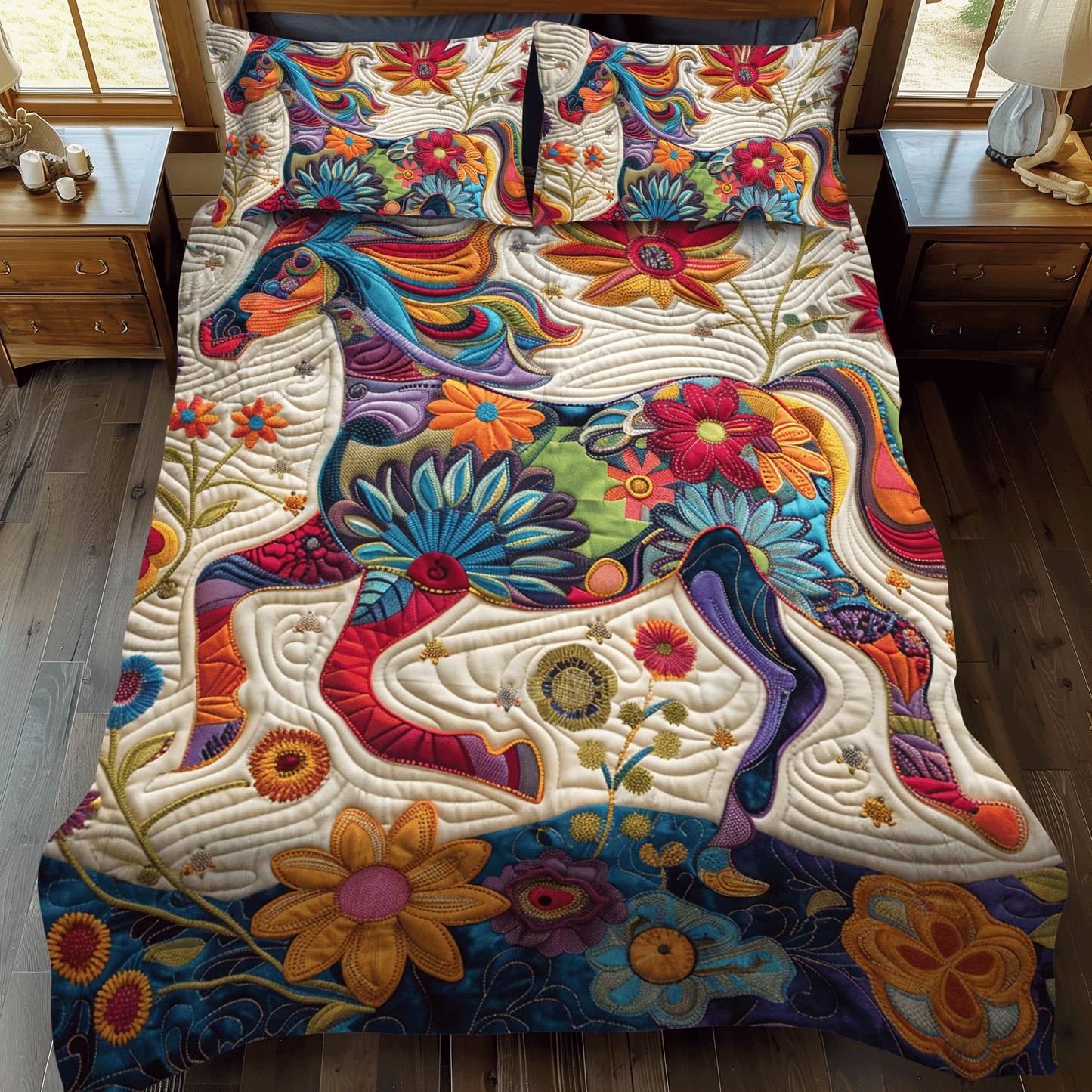Artistic Horse 3-Piece Quilted Bedding Set - Single (59" x 70")