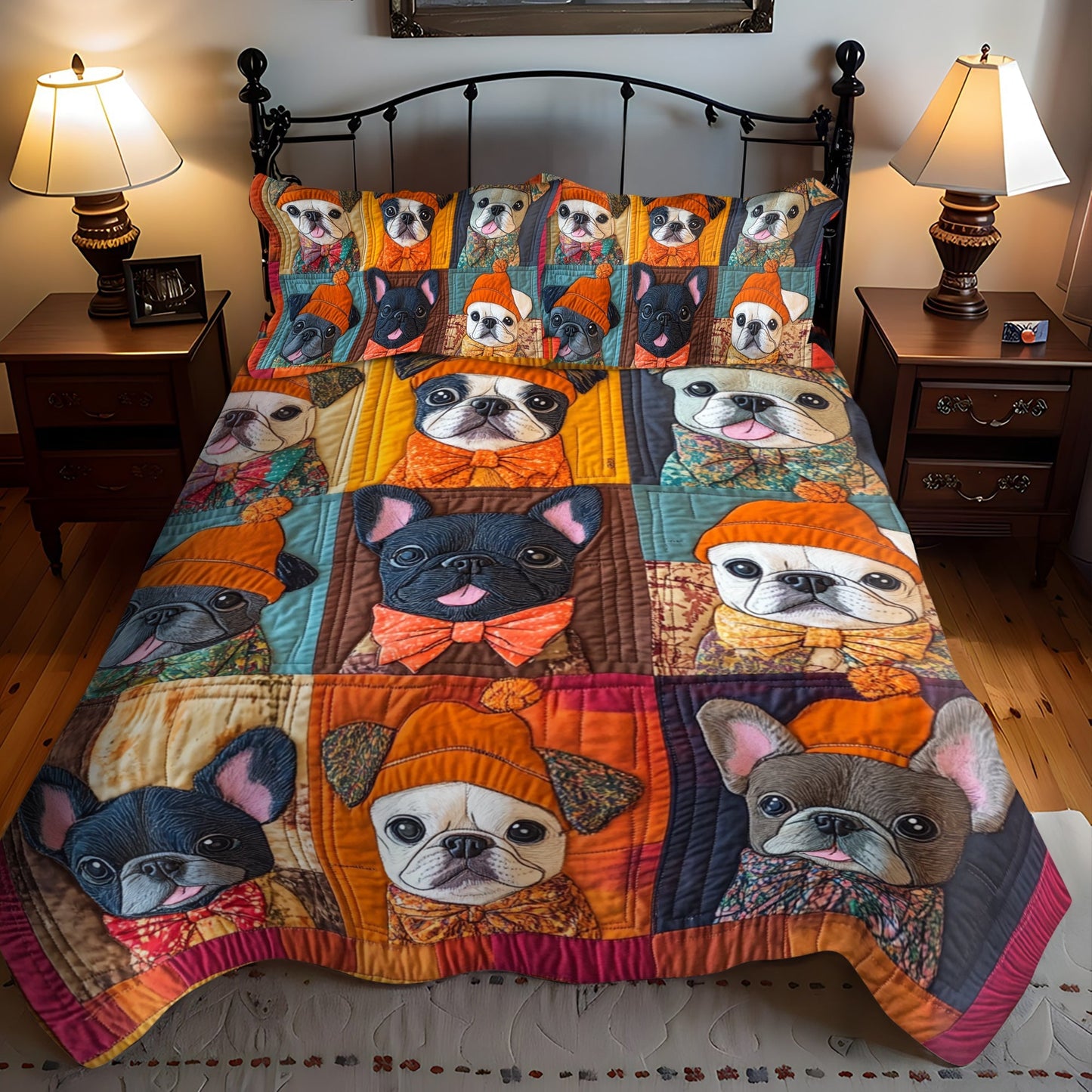 Autumn French Bulldog 3-Piece Quilted Bedding Set - Single (59" x 70")