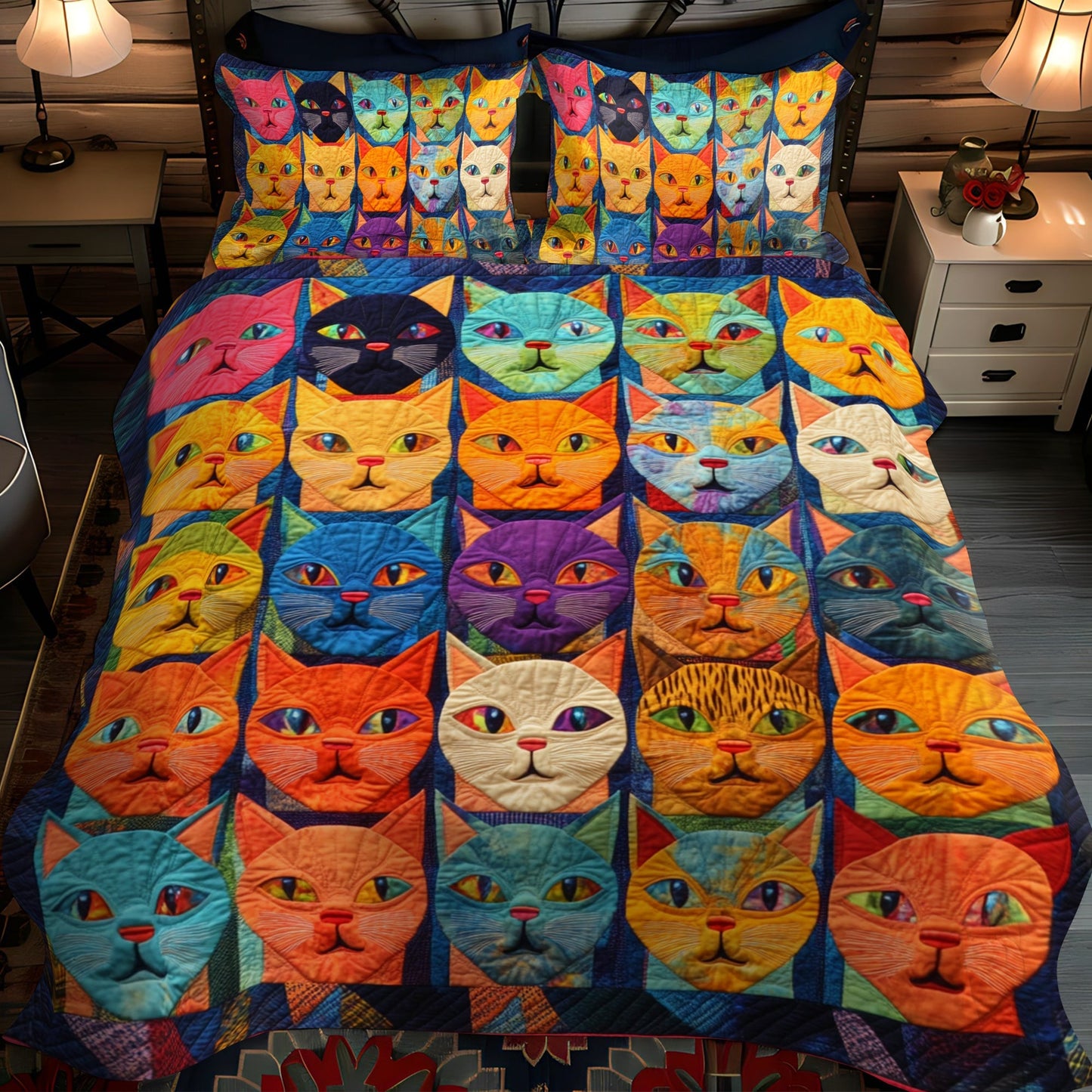 Cat Portraits 3-Piece Quilted Bedding Set - Single (59" x 70")