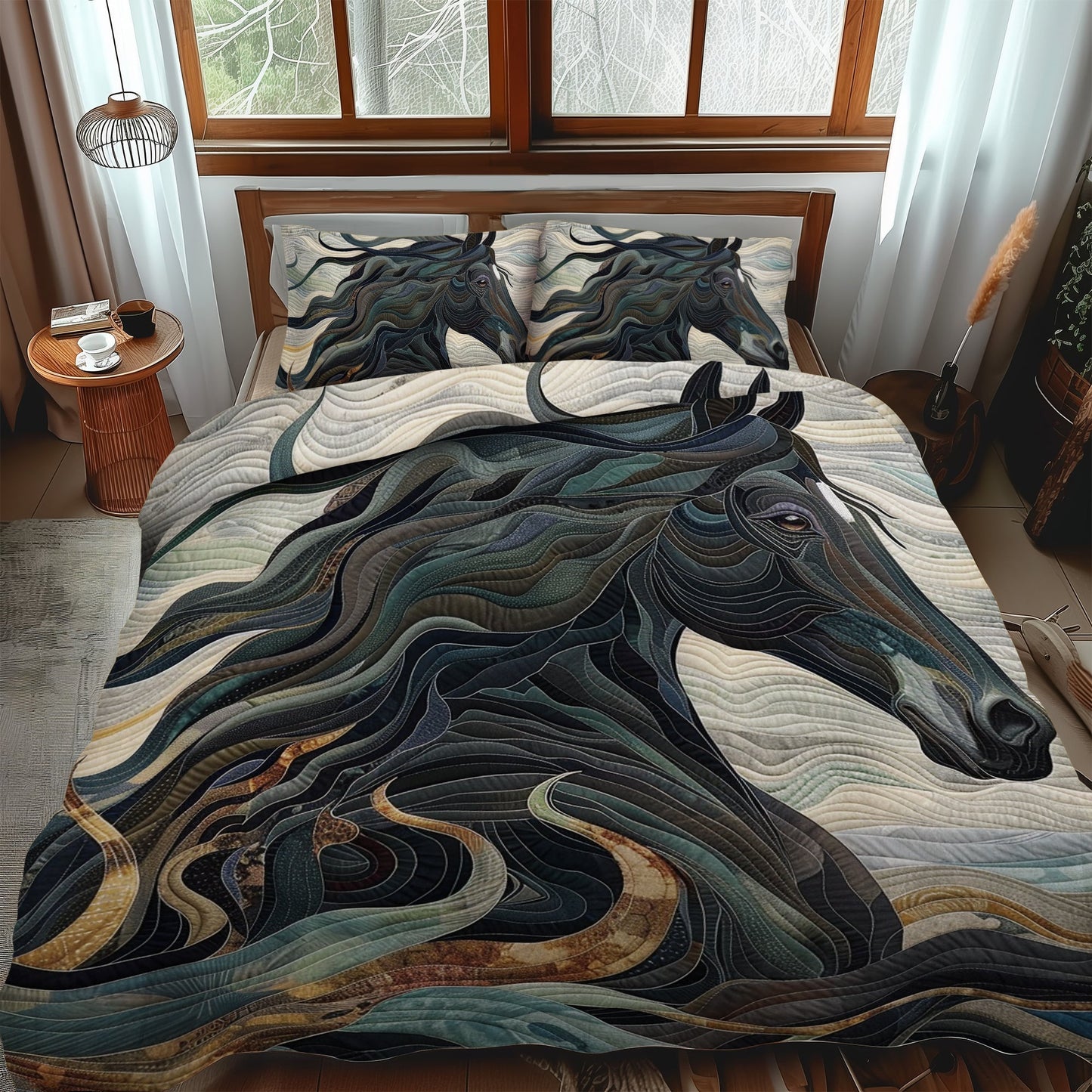 Dynamic Horse Design 3-Piece Quilted Bedding Set - Single (59" x 70")