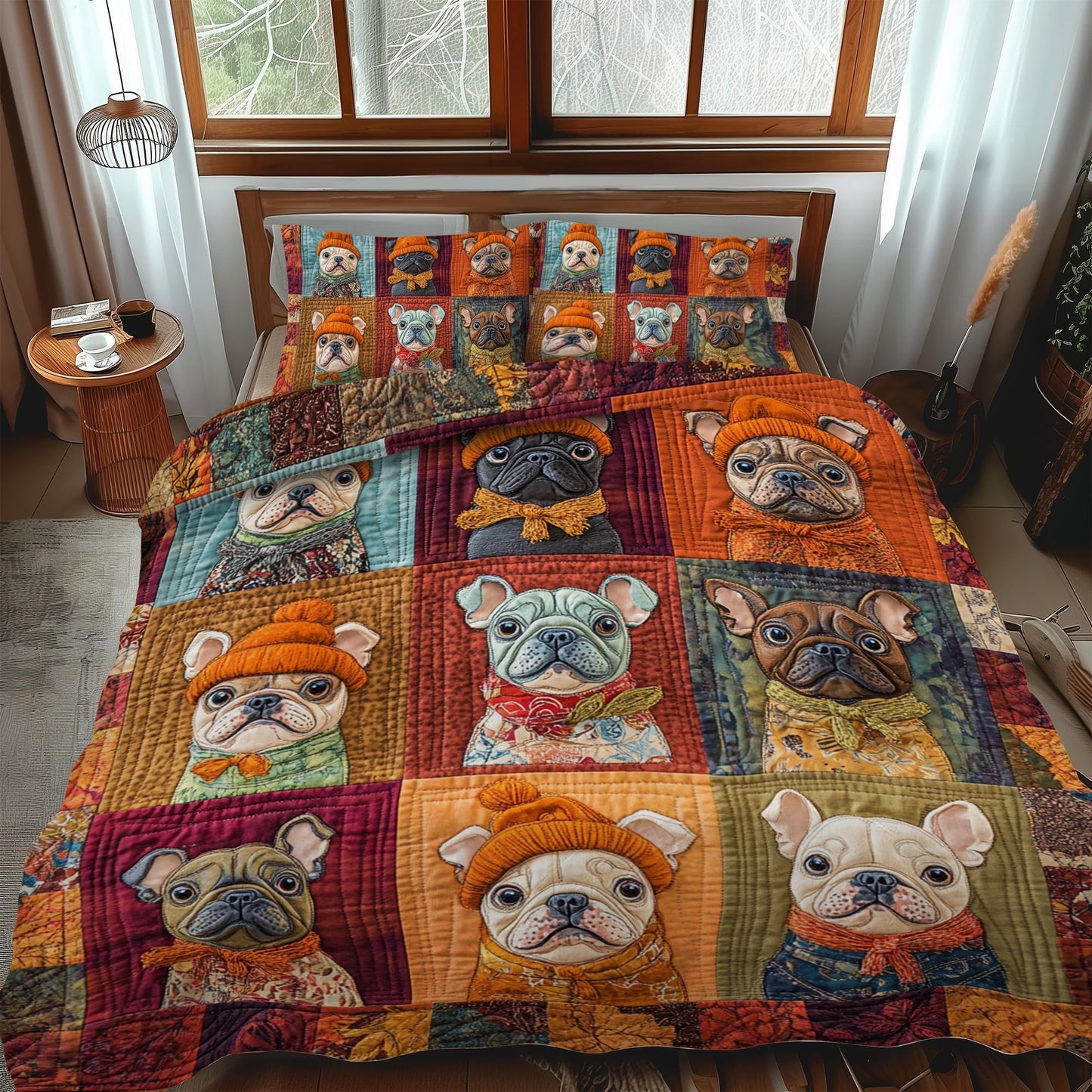 Fall Frenchie Fanatic 3-Piece Quilted Bedding Set - Single (59" x 70")