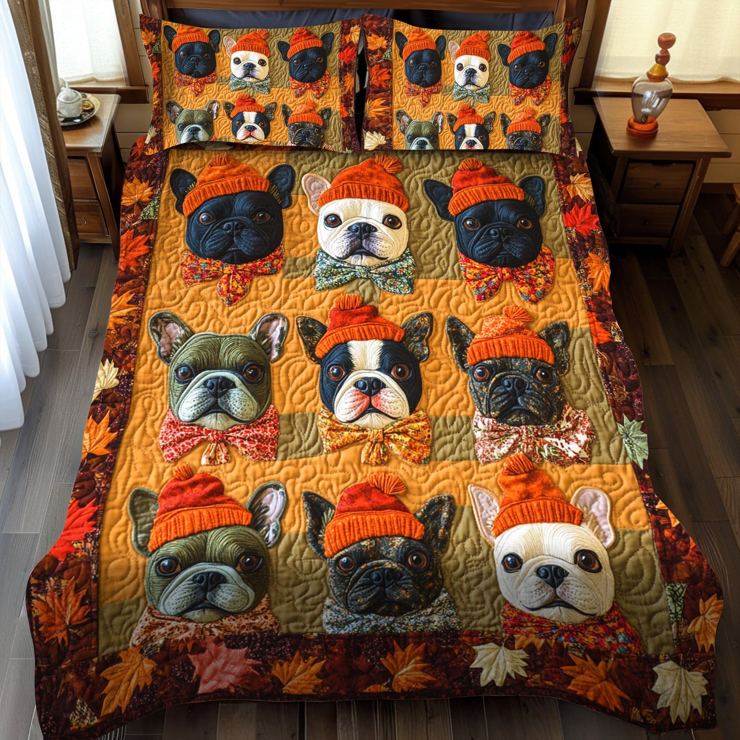 Charming French Bulldog 3-Piece Quilted Bedding Set - Single (59" x 70")