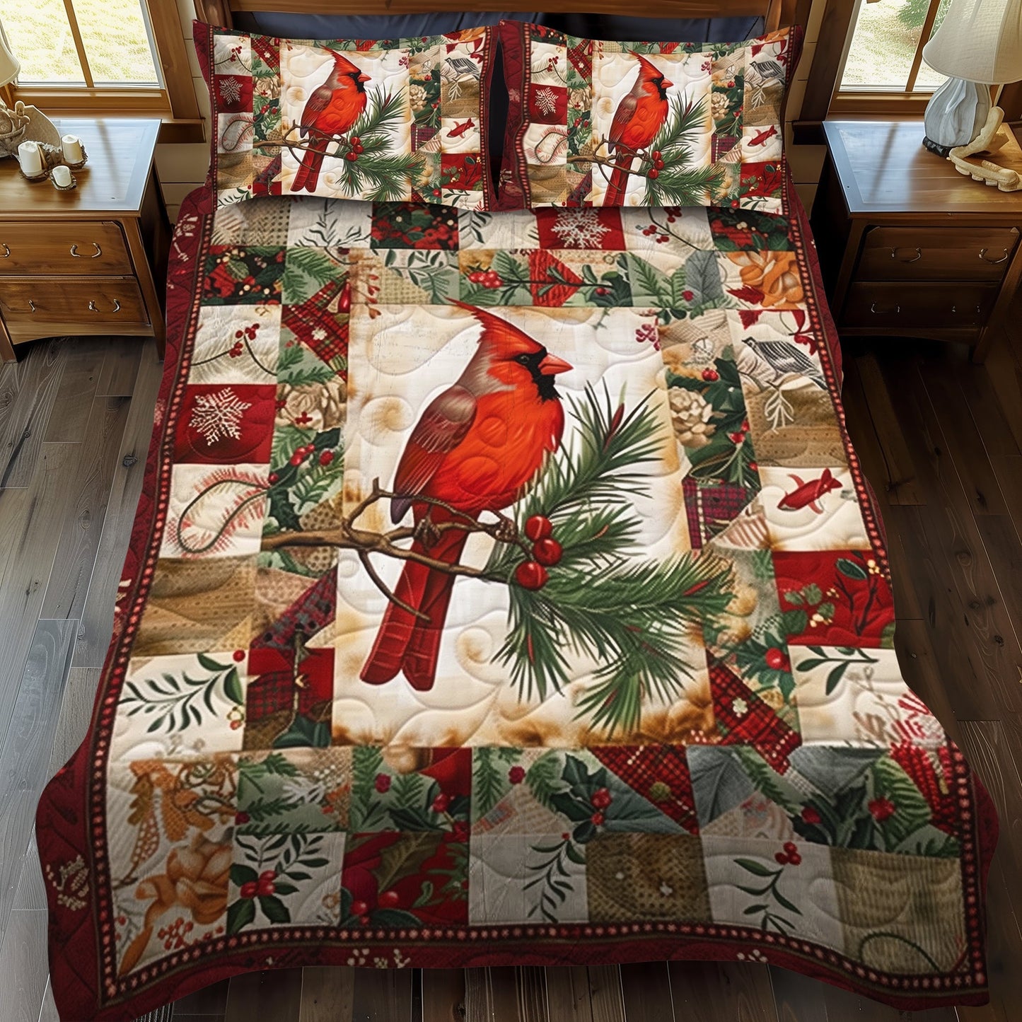 Vibrant Cardinal 3-Piece Quilted Bedding Set - Single (59" x 70")