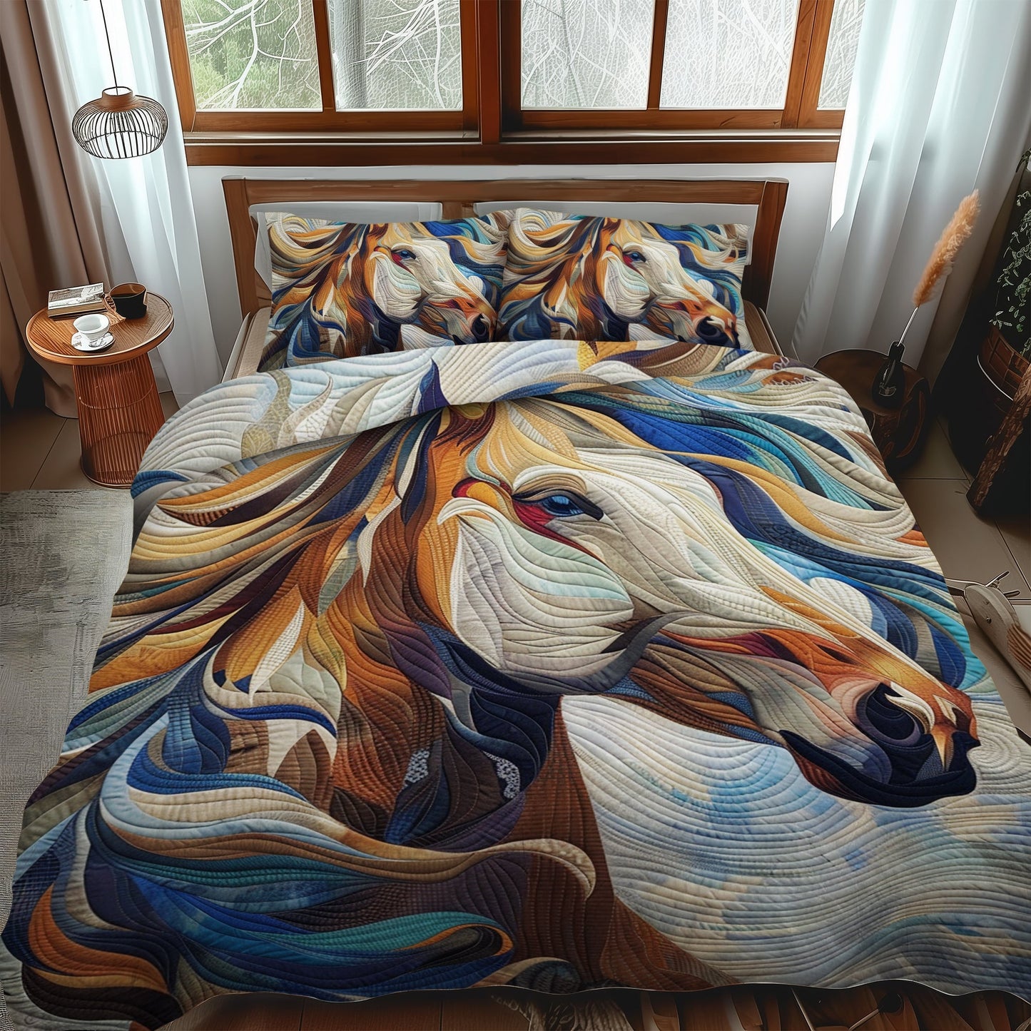 Artistic Horse 3-Piece Quilted Bedding Set - Single (59" x 70")