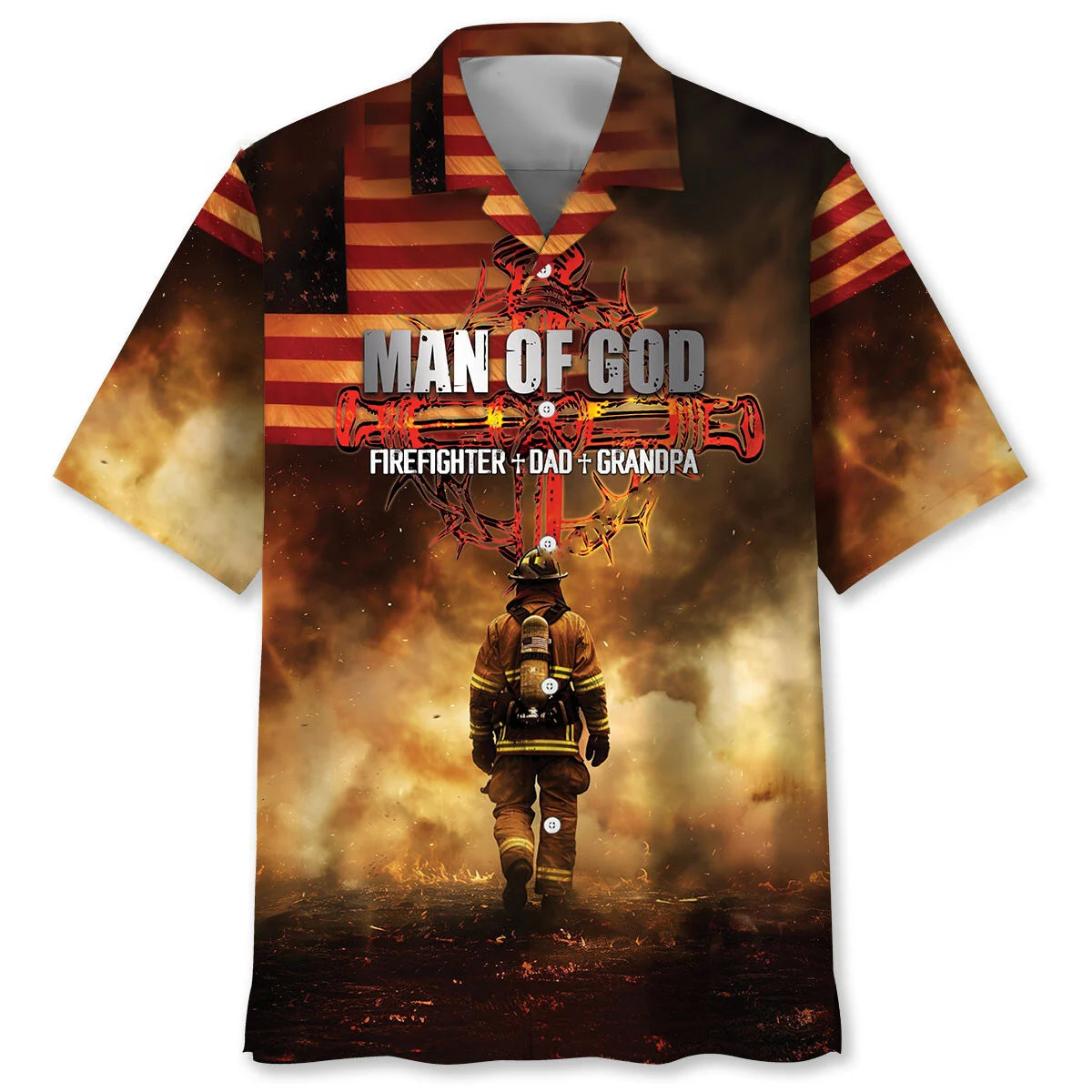 Man of God Firefighter Dad Grandpa Hawaiian Shirt
