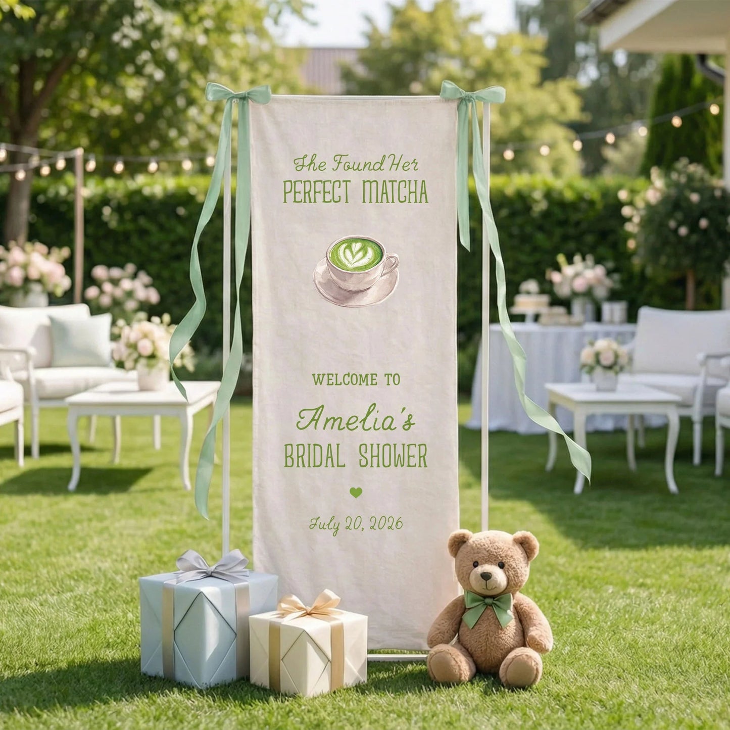 Matcha Bridal Shower Banner Stand Personalized Bridal Shower Welcome Sign Perfect Matcha Theme Custom Name Decor, bridal s...