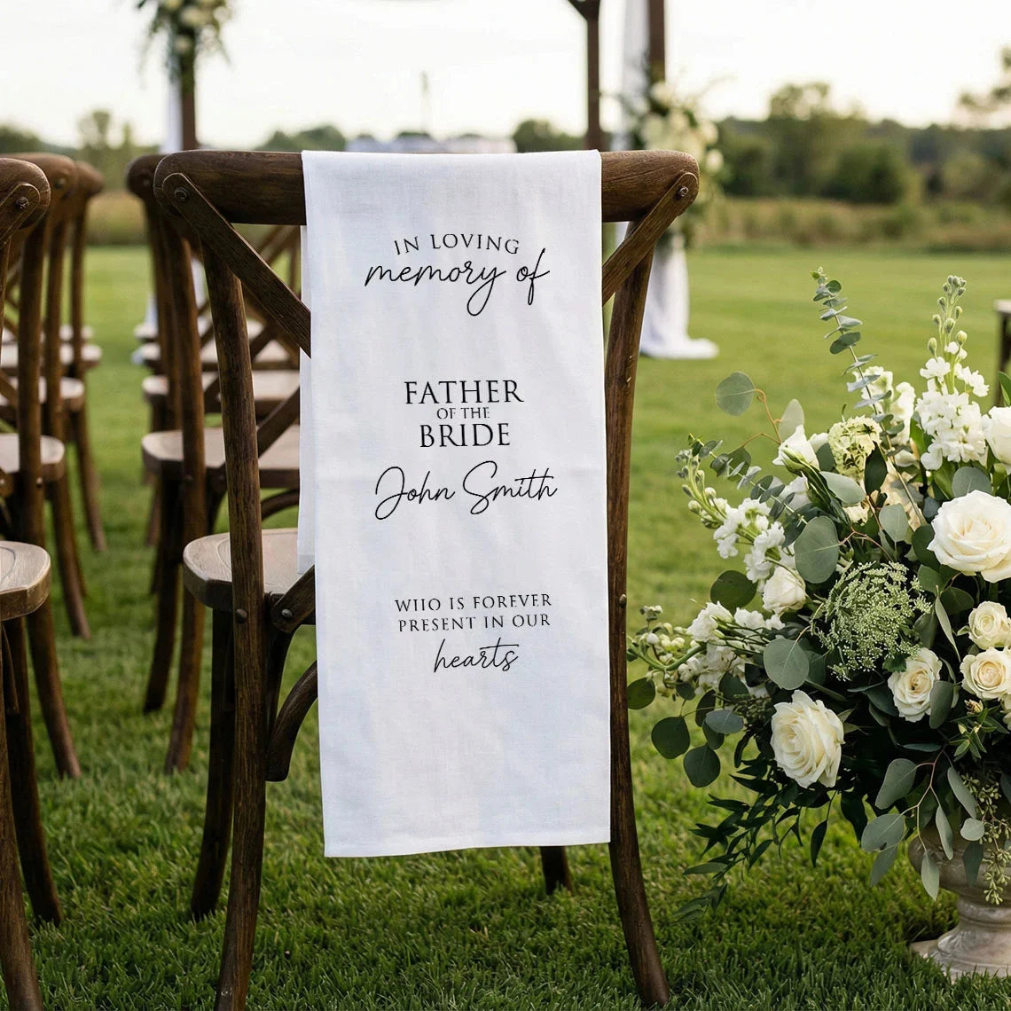 Memorial Chair Sign Personalized In Loving Memory Wedding Chair Sign Custom Name Linen Memorial Decor, gentle memorial kee...