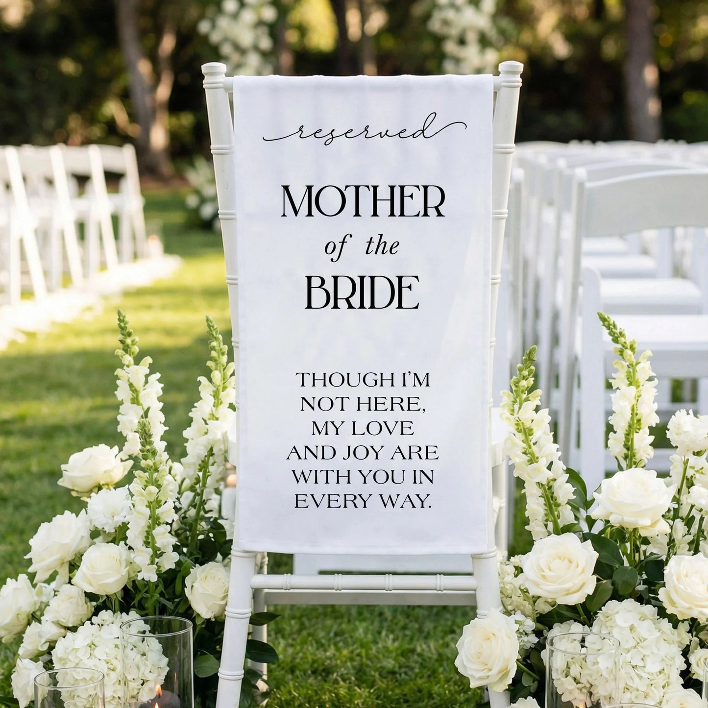 Reserved Mother of the Bride Memorial Chair Sign Wedding Reserved Seat In Loving Memory Chair Cover, gentle memorial keepsake