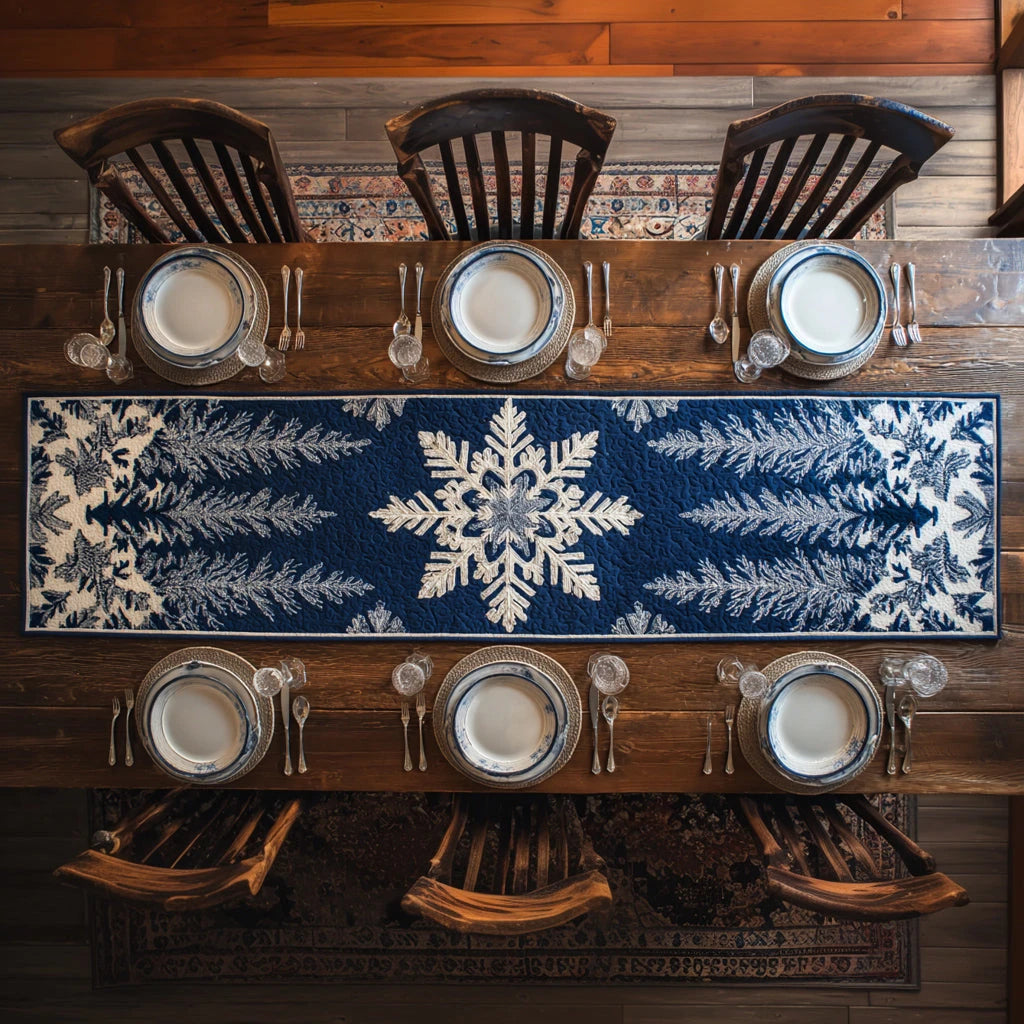 Midnight Snowflake Blue Quilted Table Runner
