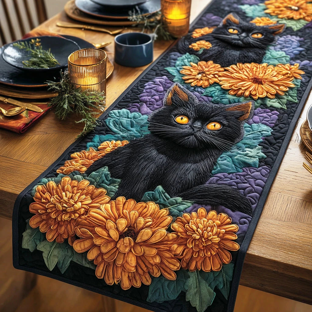 Midnight Whisker Charm Quilted Table Runner