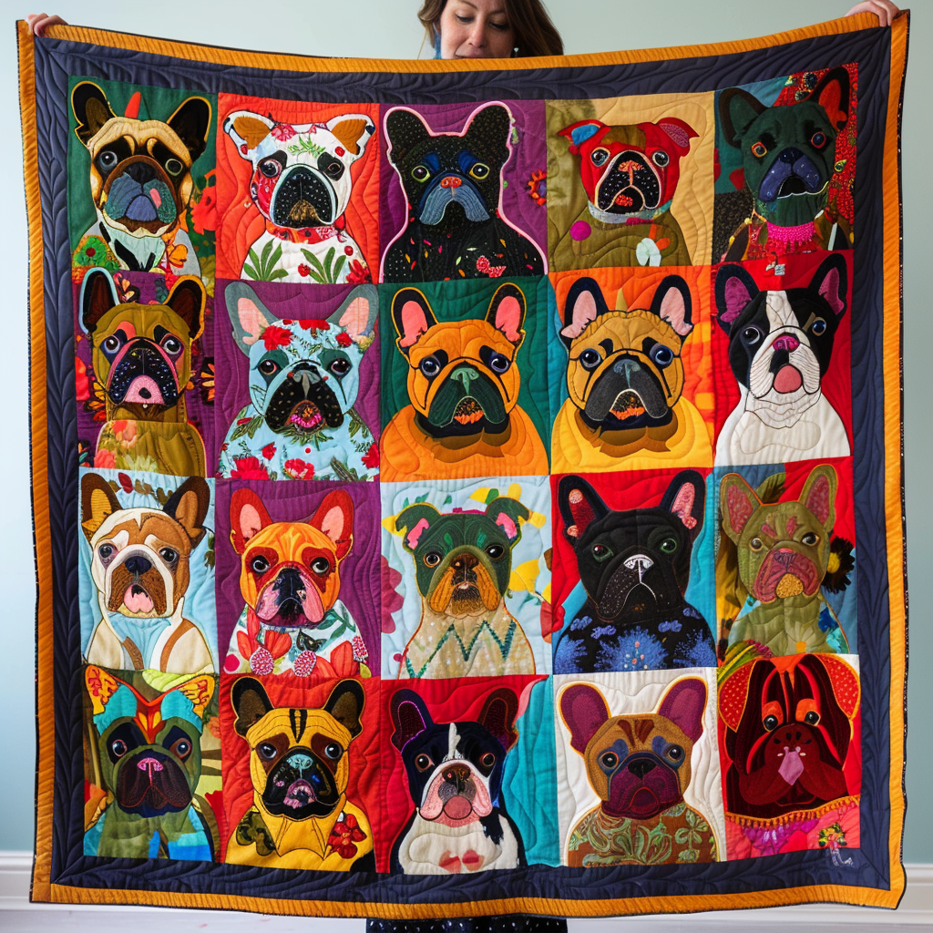 French Bulldog Floral Quilted Blanket - Throw (55" x 60")