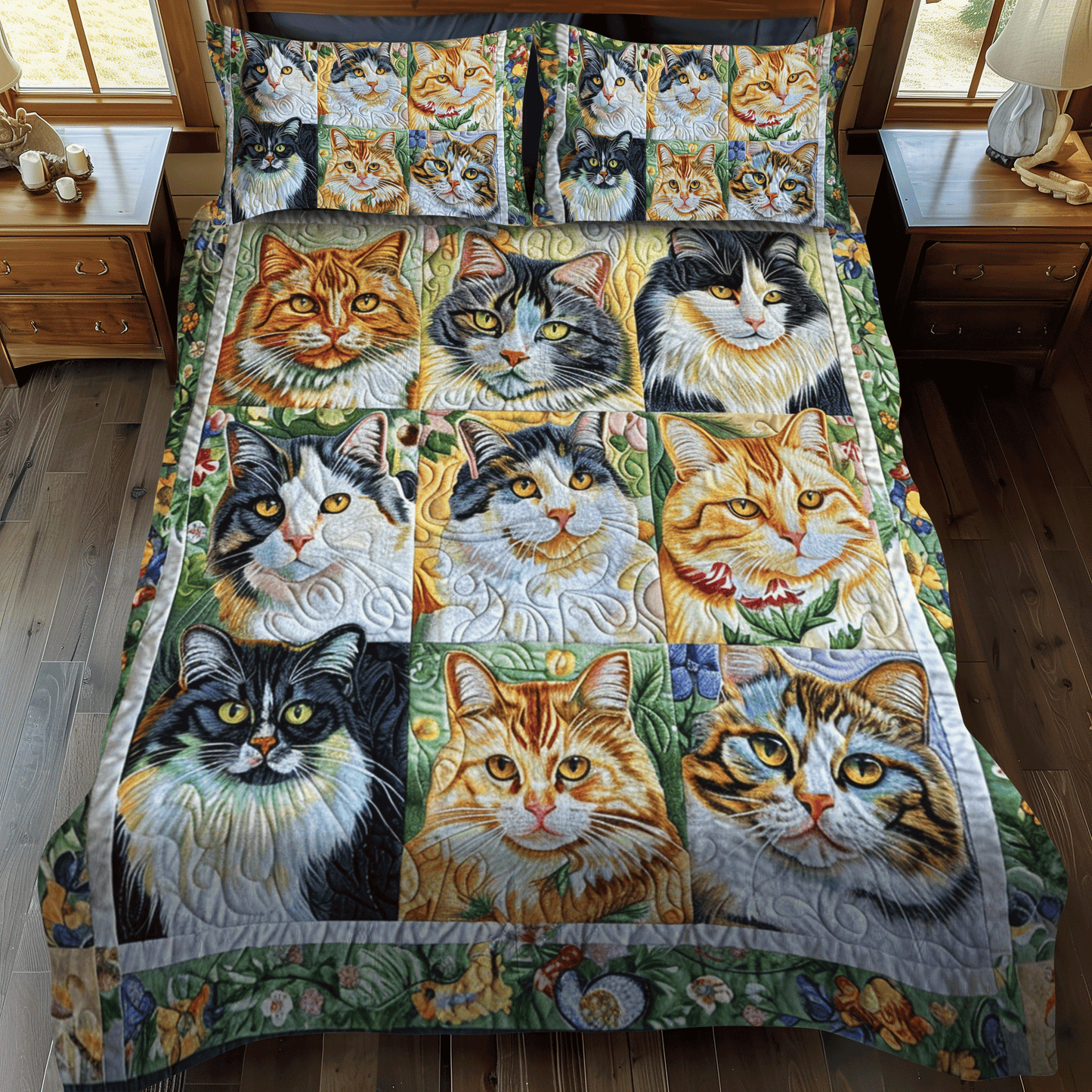 Cat Portraits 3-Piece Quilted Bedding Set - Single (59" x 70")