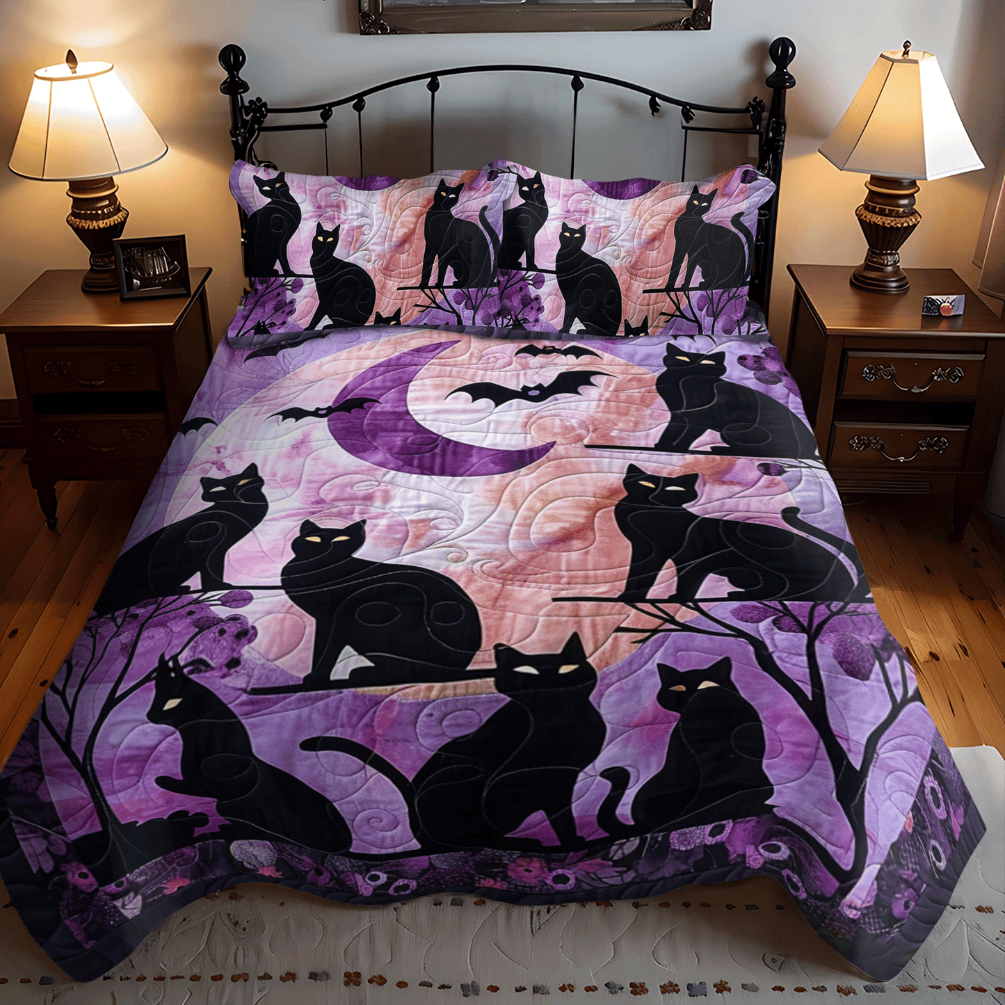 Artistic Black Cat 3-Piece Quilted Bedding Set - Single (59" x 70")