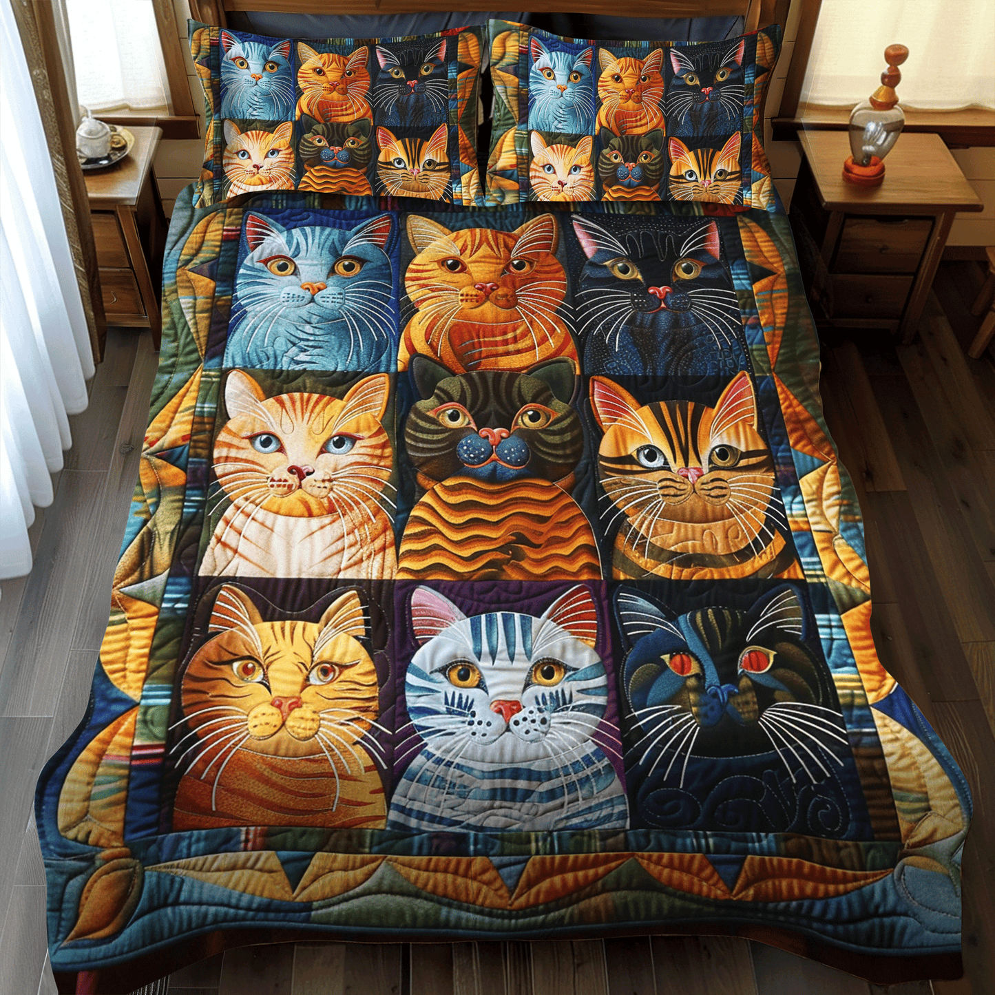 Cat Parade 3-Piece Quilted Bedding Set - Single (59" x 70")