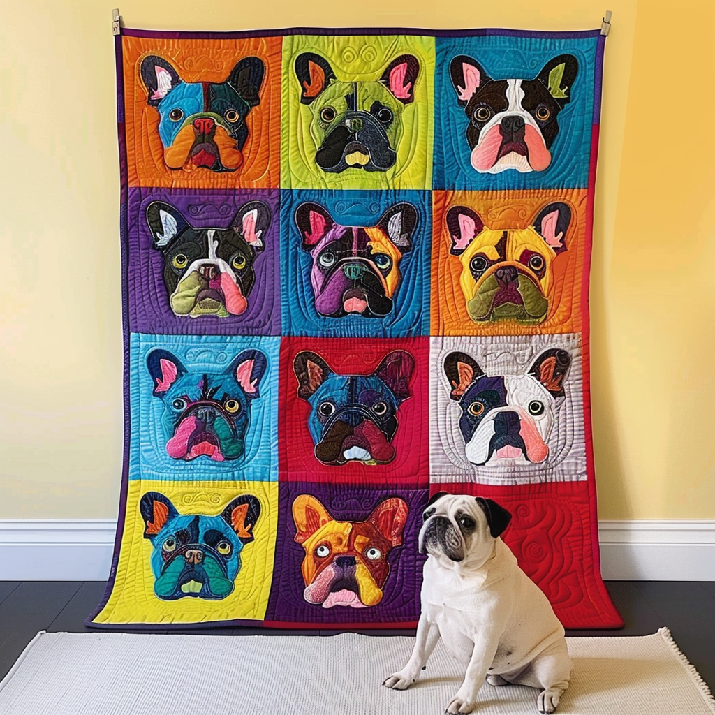 Frenchie Fanatic Quilted Blanket - Throw (55" x 60")