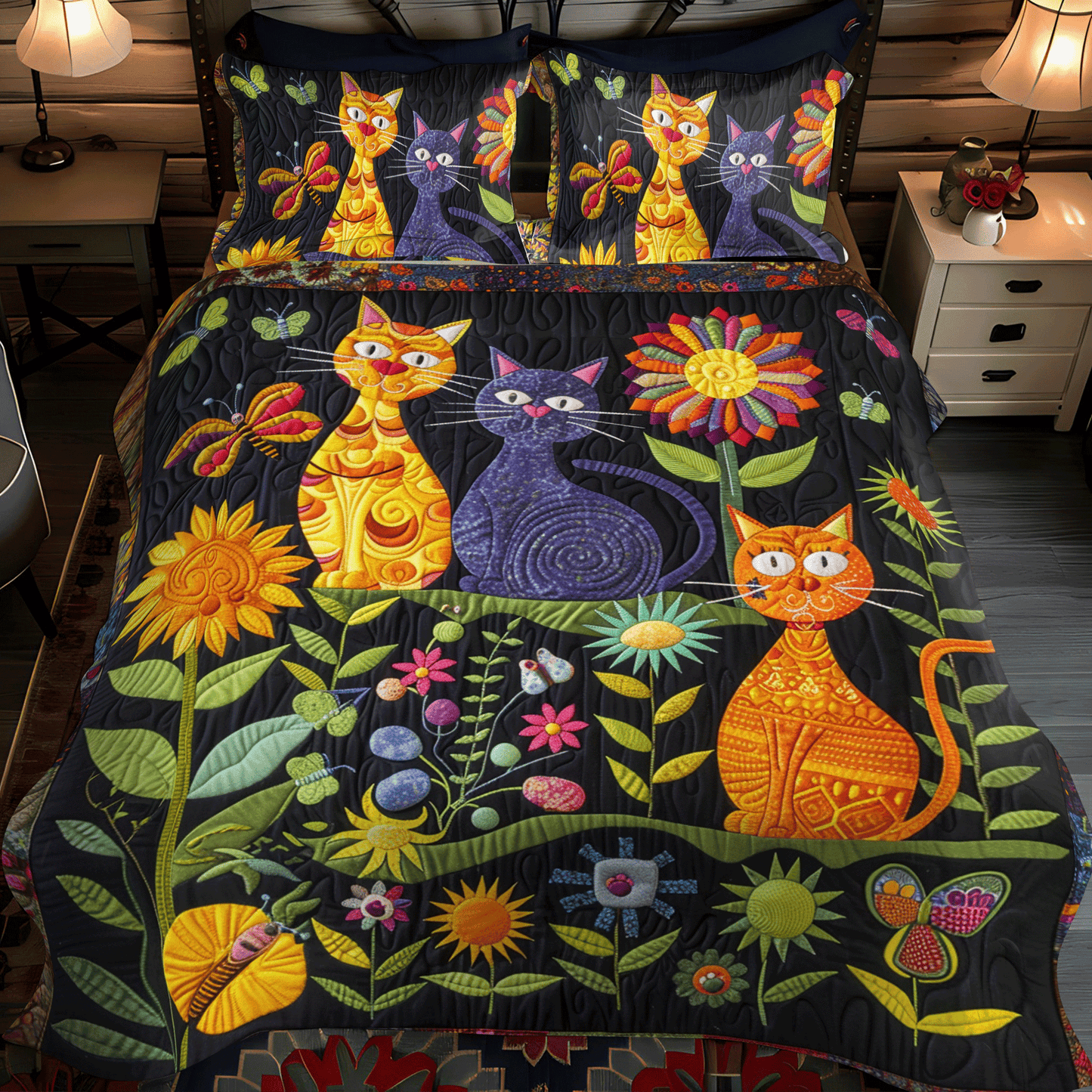 Cat Lover's Dream 3-Piece Quilted Bedding Set - Single (59" x 70")