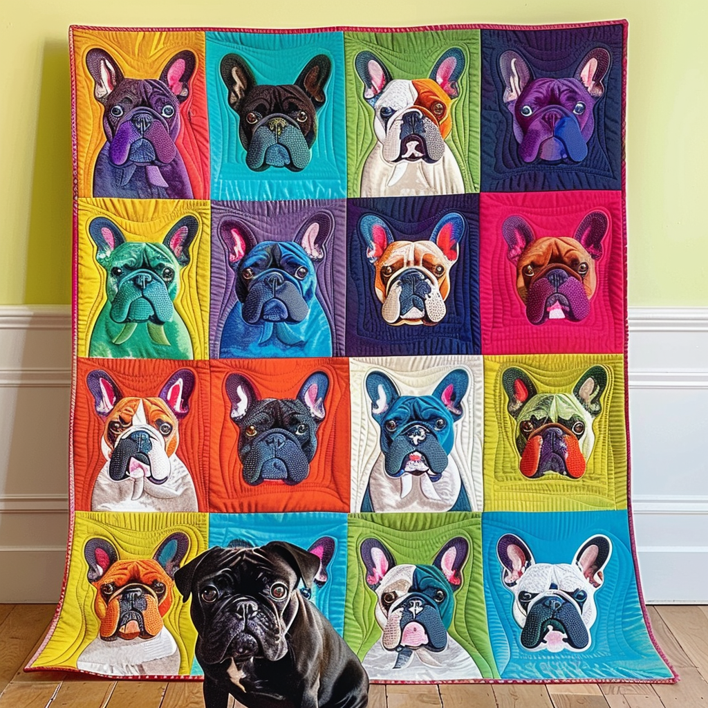 Charming French Bulldog Quilted Blanket - Throw (55" x 60")