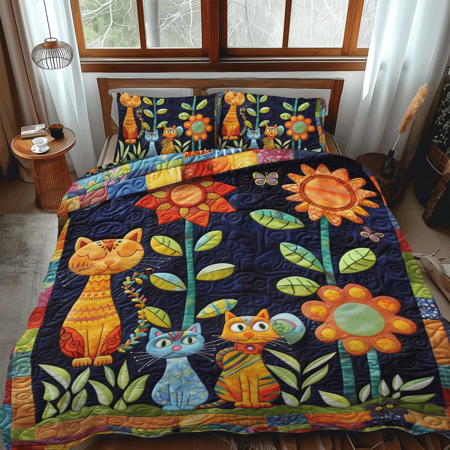 Charming Cat 3-Piece Quilted Bedding Set - Single (59" x 70")