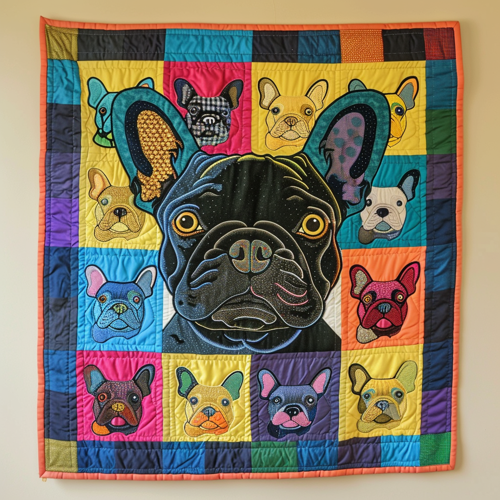 Adorable French Bulldog Quilted Blanket - Throw (55" x 60")