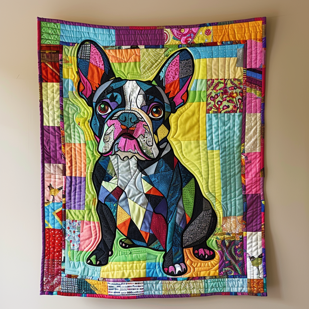 Whimsical French Bulldog Quilted Blanket - Throw (55" x 60")