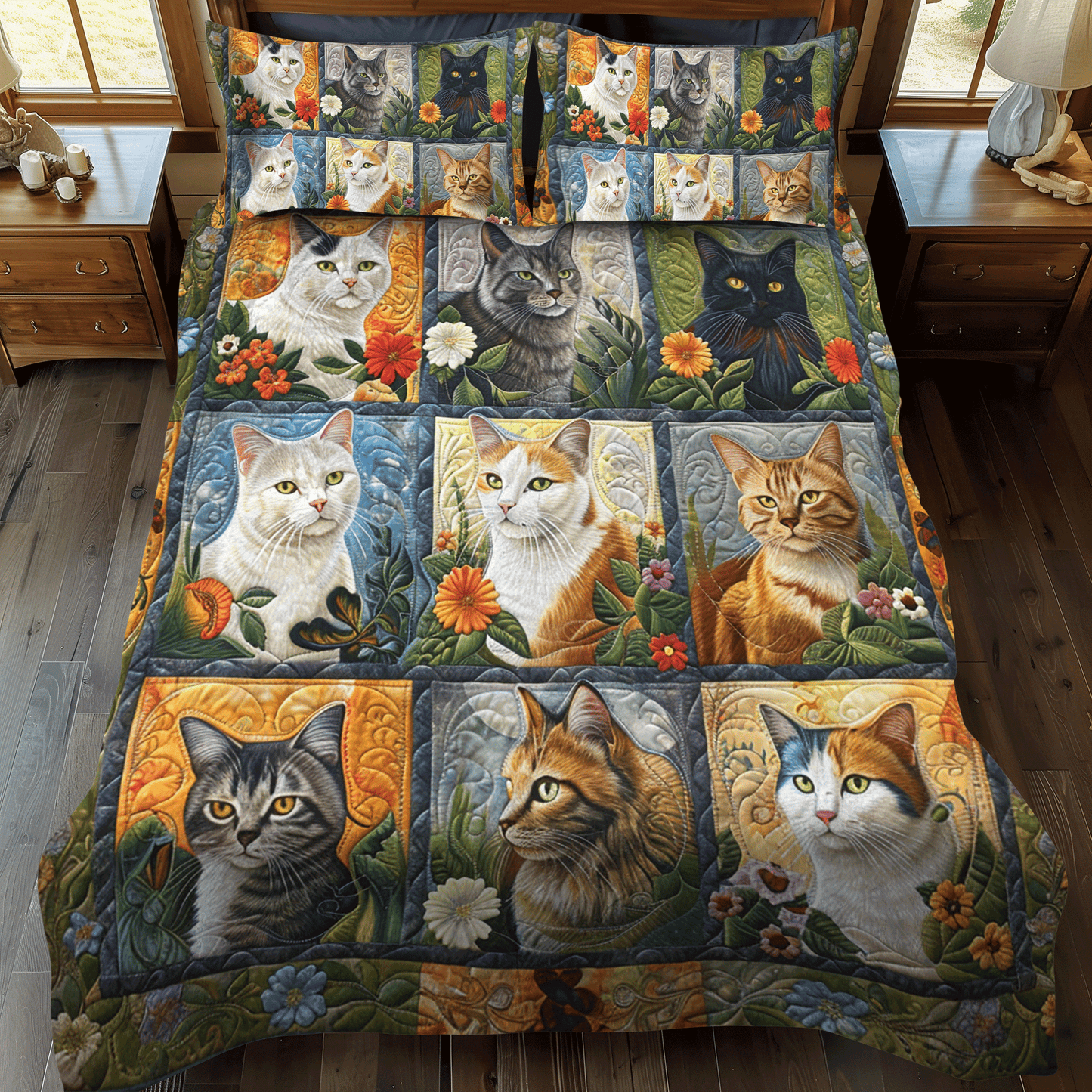 Cute Cat 3-Piece Quilted Bedding Set - Single (59" x 70")
