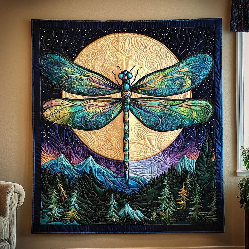 Moonlit Night Dragonfly Quilt Blanket