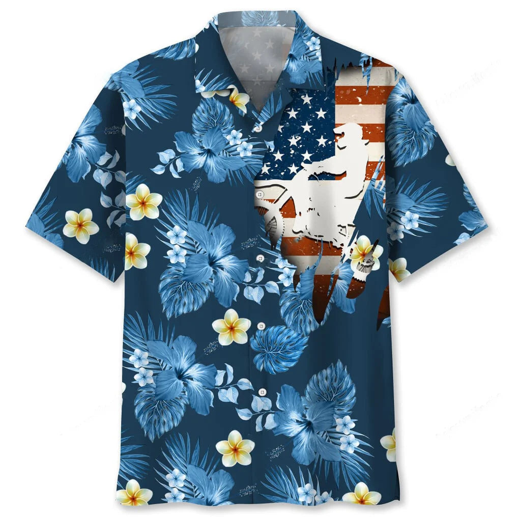Motocross Usa Blue Tropical Hawaiian Shirt