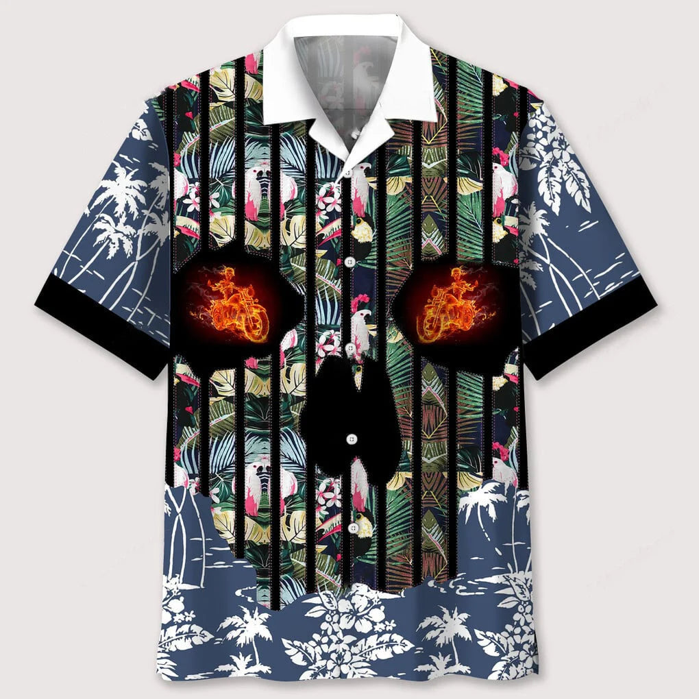 Motorcycle Flower Skull Hawaiian Shirt