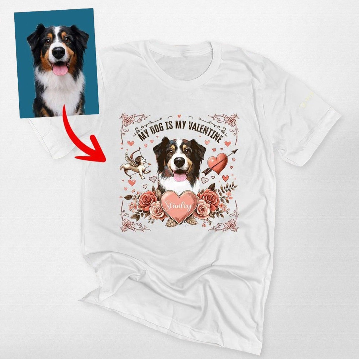 My Dog is my Valentine Custom Dog Portrait Bella Canvas, custom pet portrait gift for pet lovers (view 5)