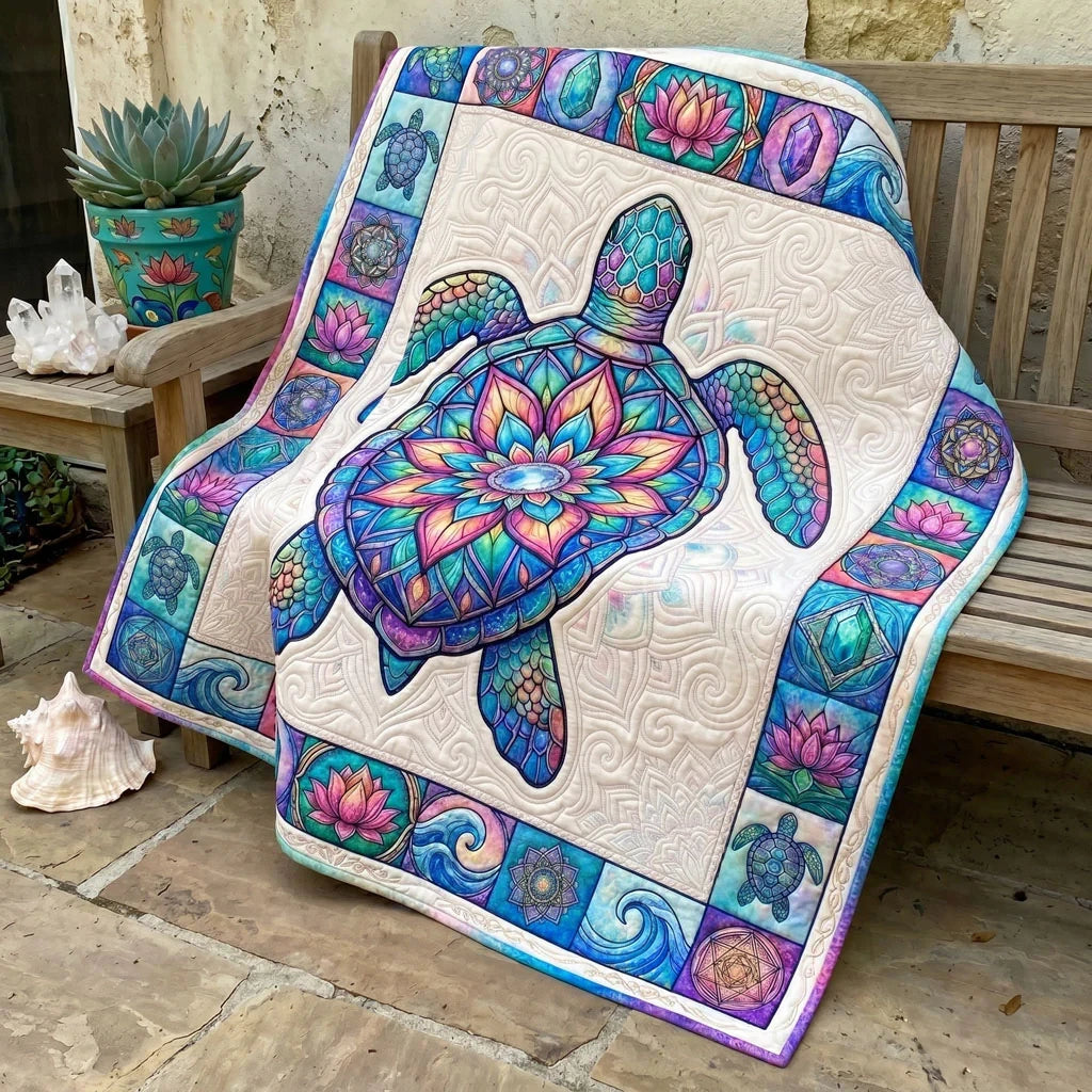 Mystic Sea Turtle Mandala Quilt Blanket