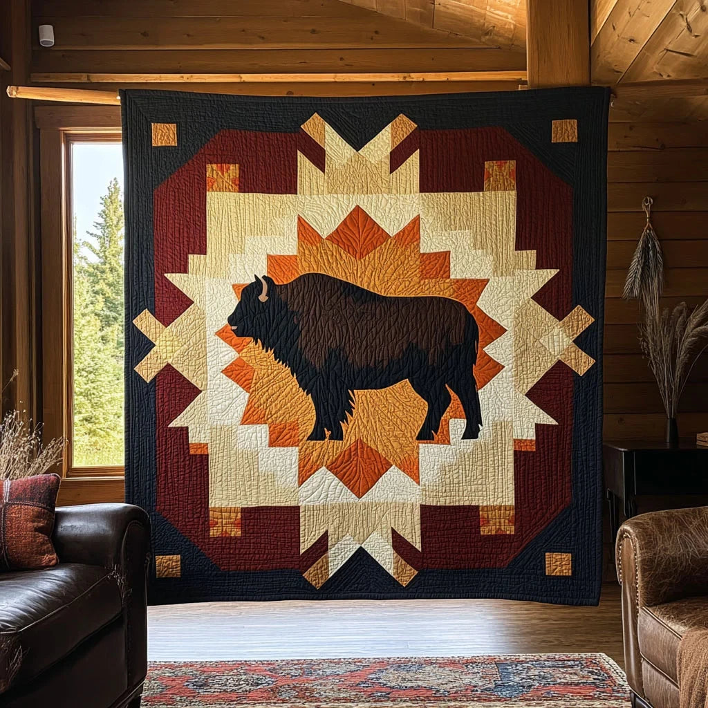Native Guardian Bison Quilt Blanket