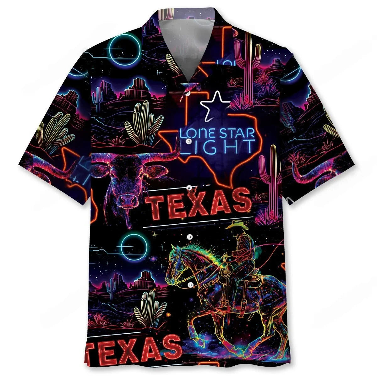 Neon Don't Mess with Texas Hawaiian Shirt, custom shirt gift for men (view 4)