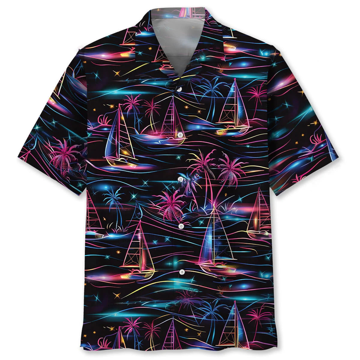 Neon Tropical Sailboat Hawaiian Shirt, custom shirt gift for men (view 4)