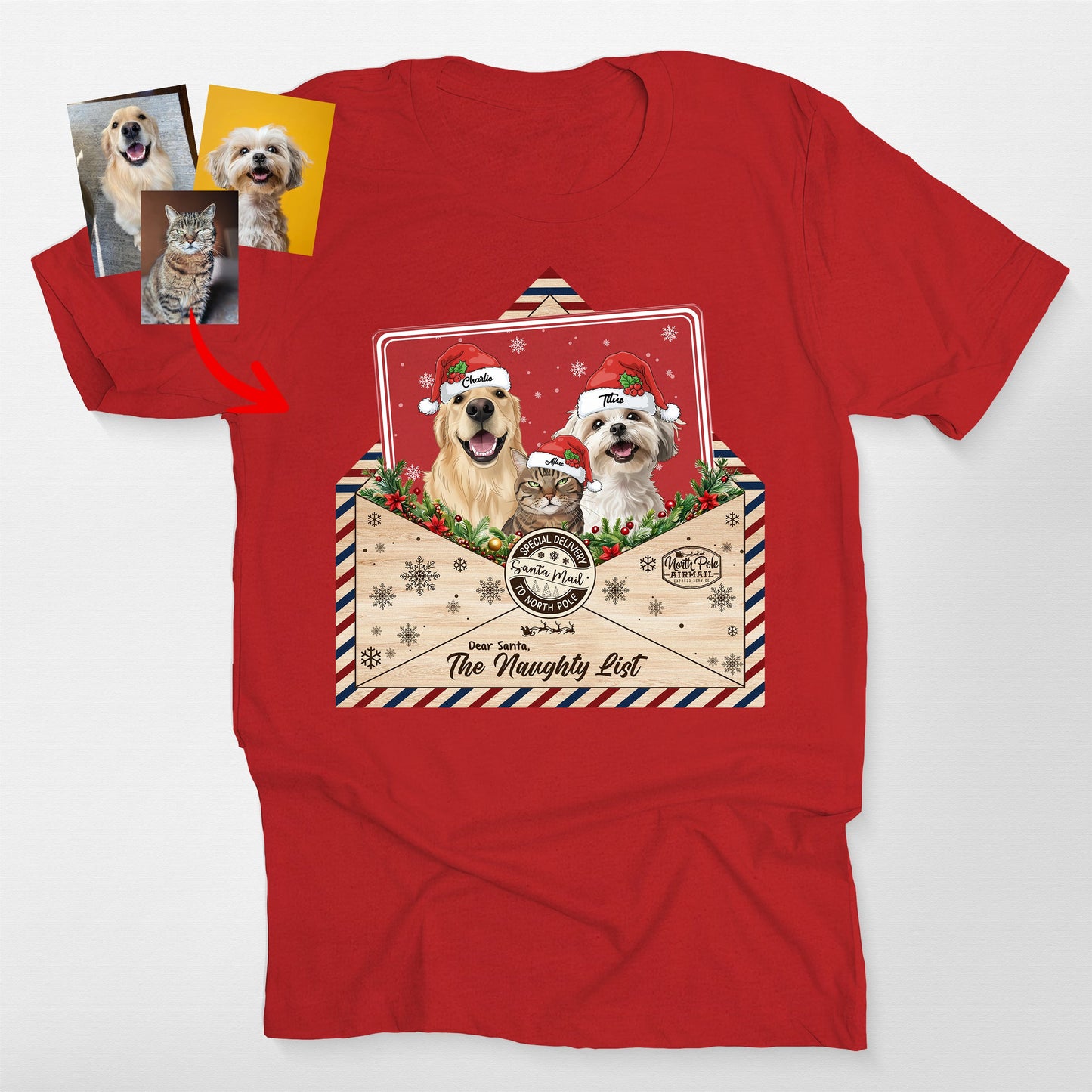 Christmas Envelope to Santa Custom Dog Bella Canvas, custom pet portrait gift for pet lovers (view 4)