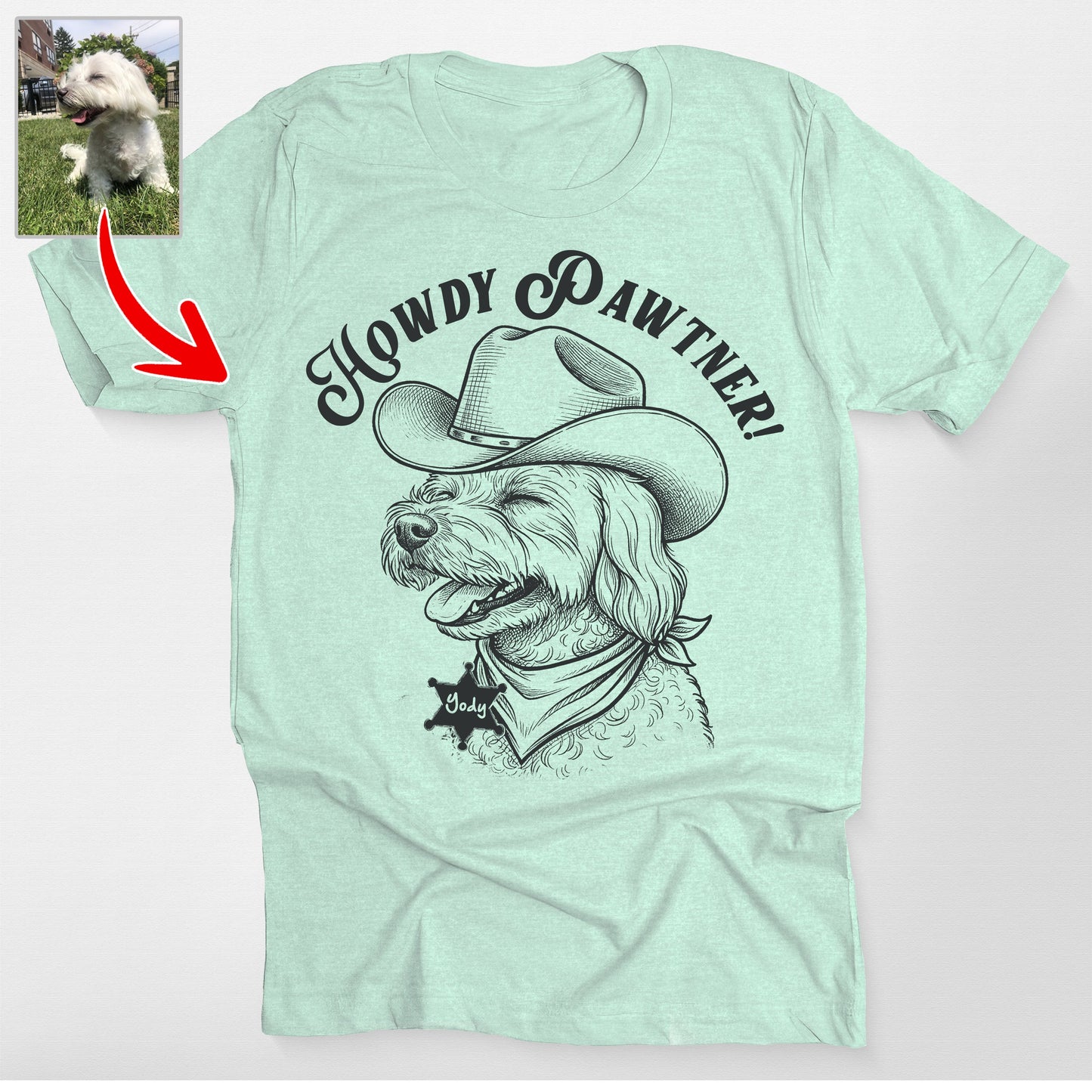 Custom Cowboy Dog Sketch Bella Canvas T-Shirt, custom pet portrait gift for pet lovers (view 5)