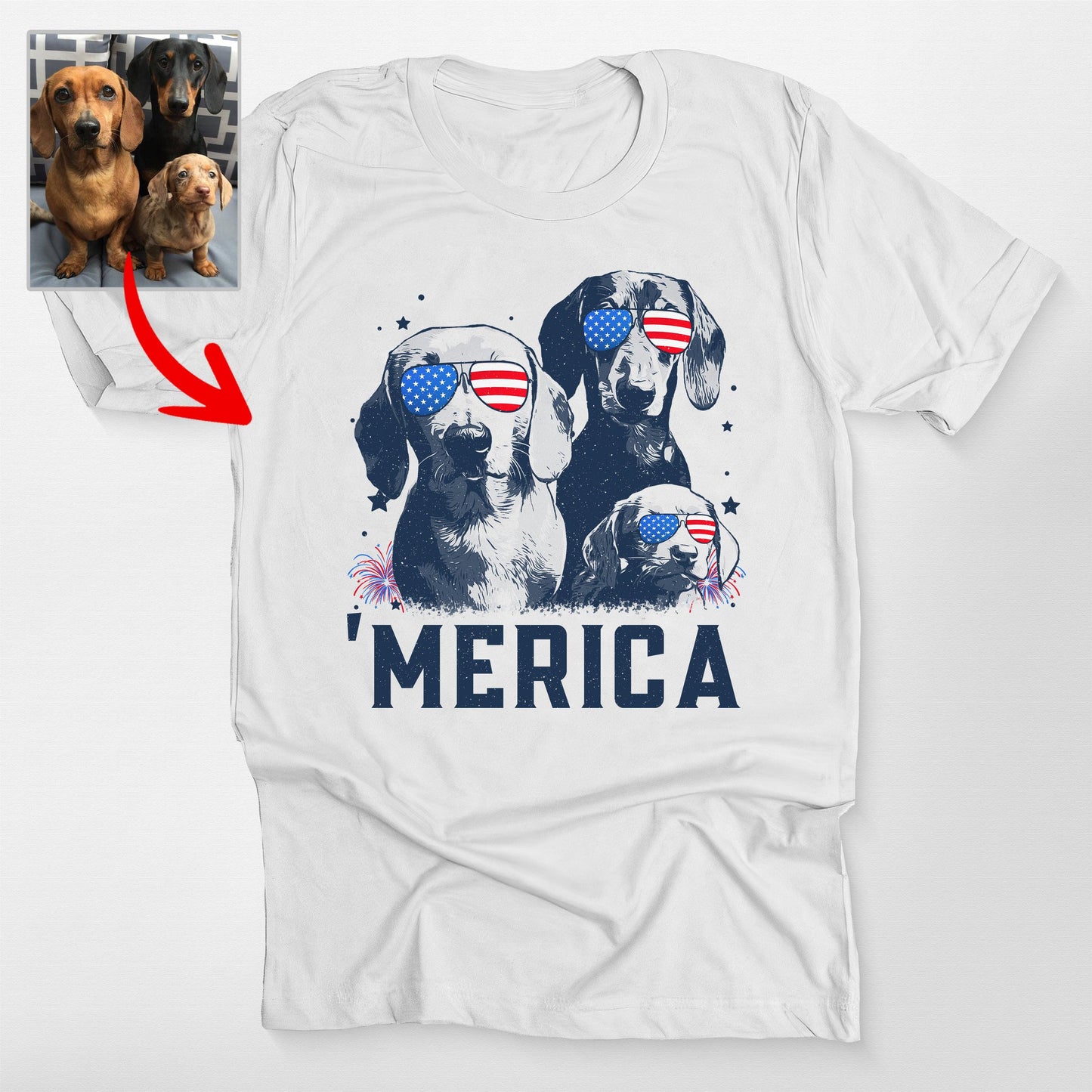 Custom Dog Merica Shirt Bella Canvas Tee for P, custom pet portrait gift for pet lovers (view 9)