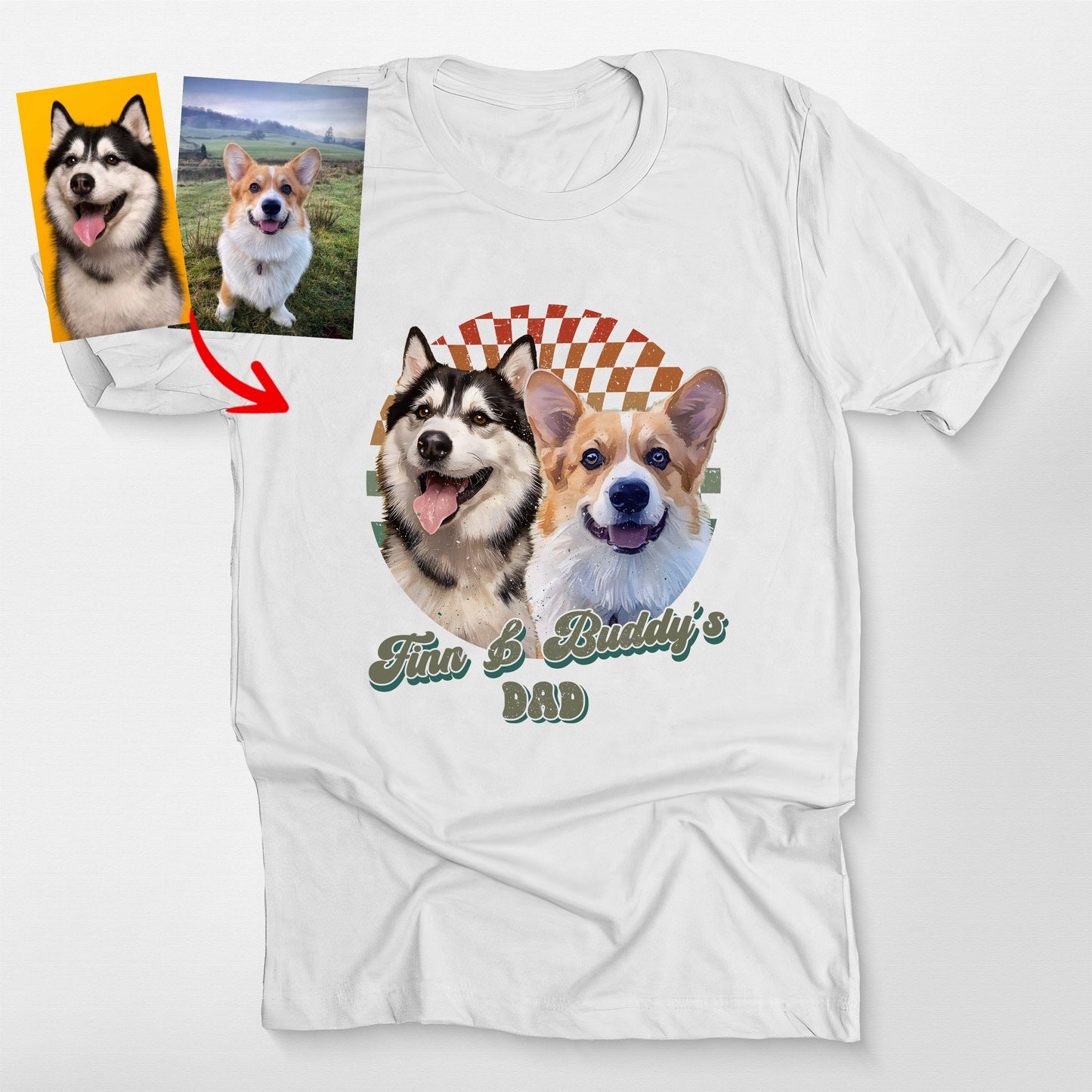 Custom Dog Portrait with Retro Checkered in Be, custom pet portrait gift for pet lovers (view 9)