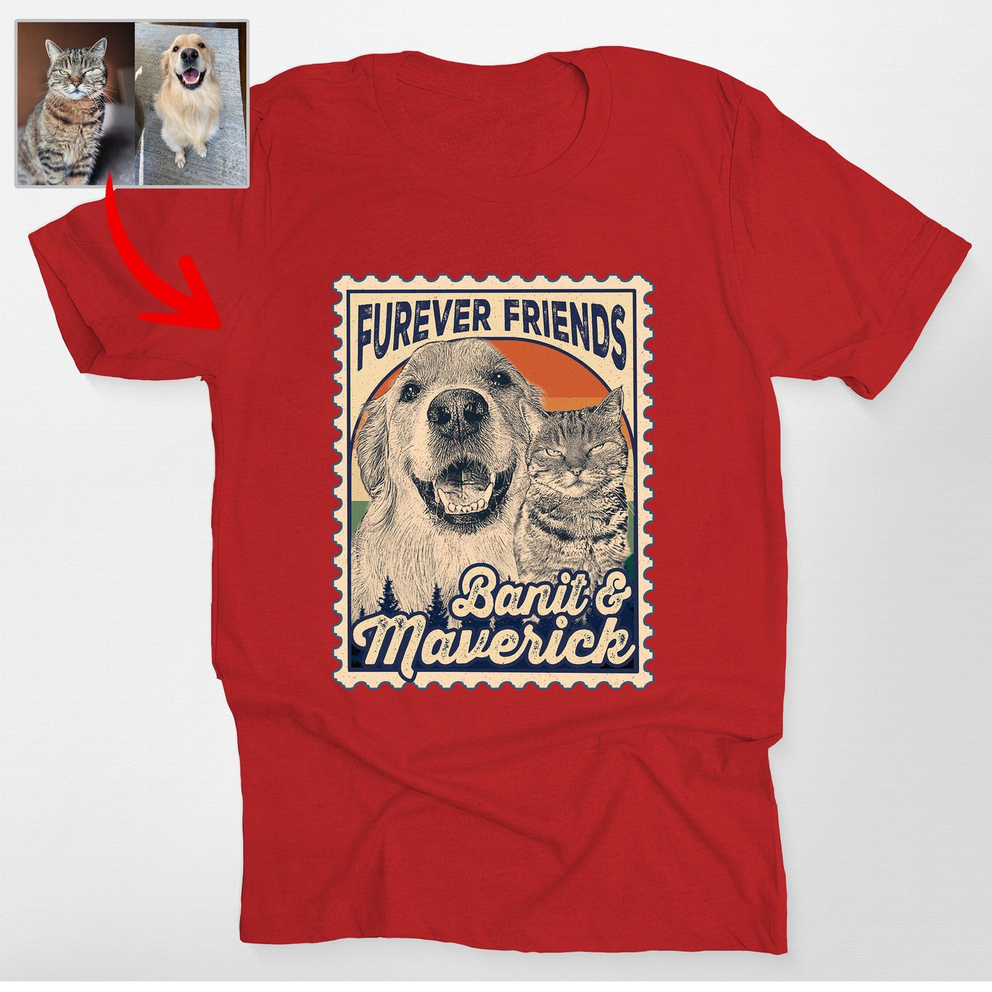 Custom Dog Retro Sunset in Stamp Bella Canvas, custom pet portrait gift for pet lovers (view 4)