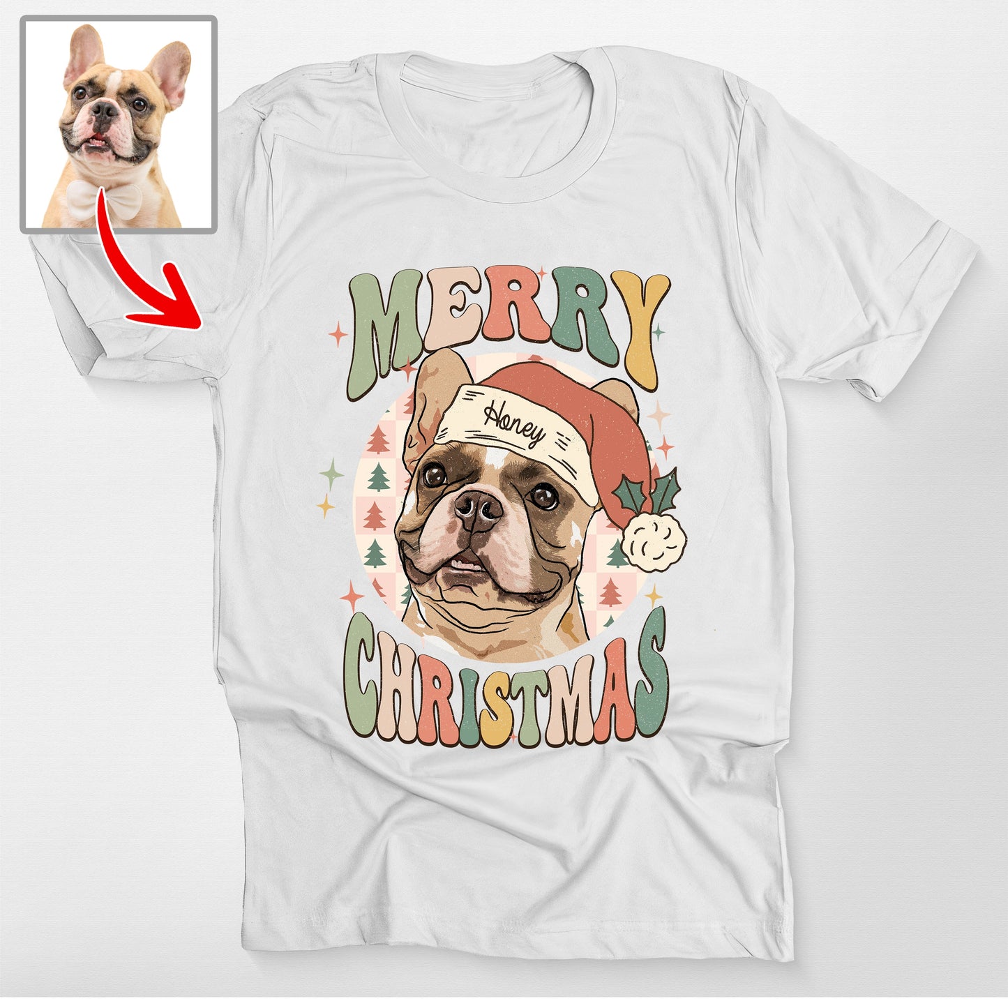 Custom Dogface Checkered Merry Christmas Bella, custom pet portrait gift for pet lovers (view 8)